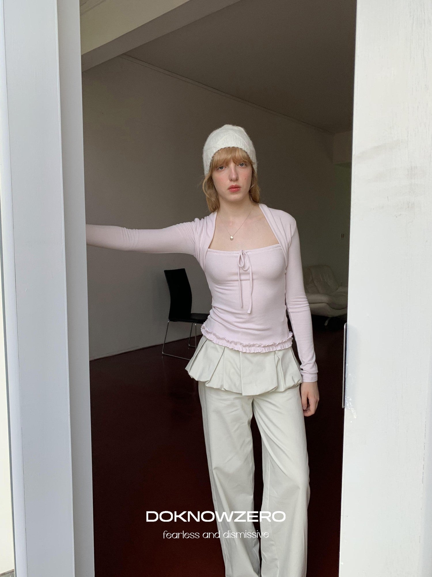 DKZ OFFICIAL Apricot Peony Patchwork Faux Layered Women&