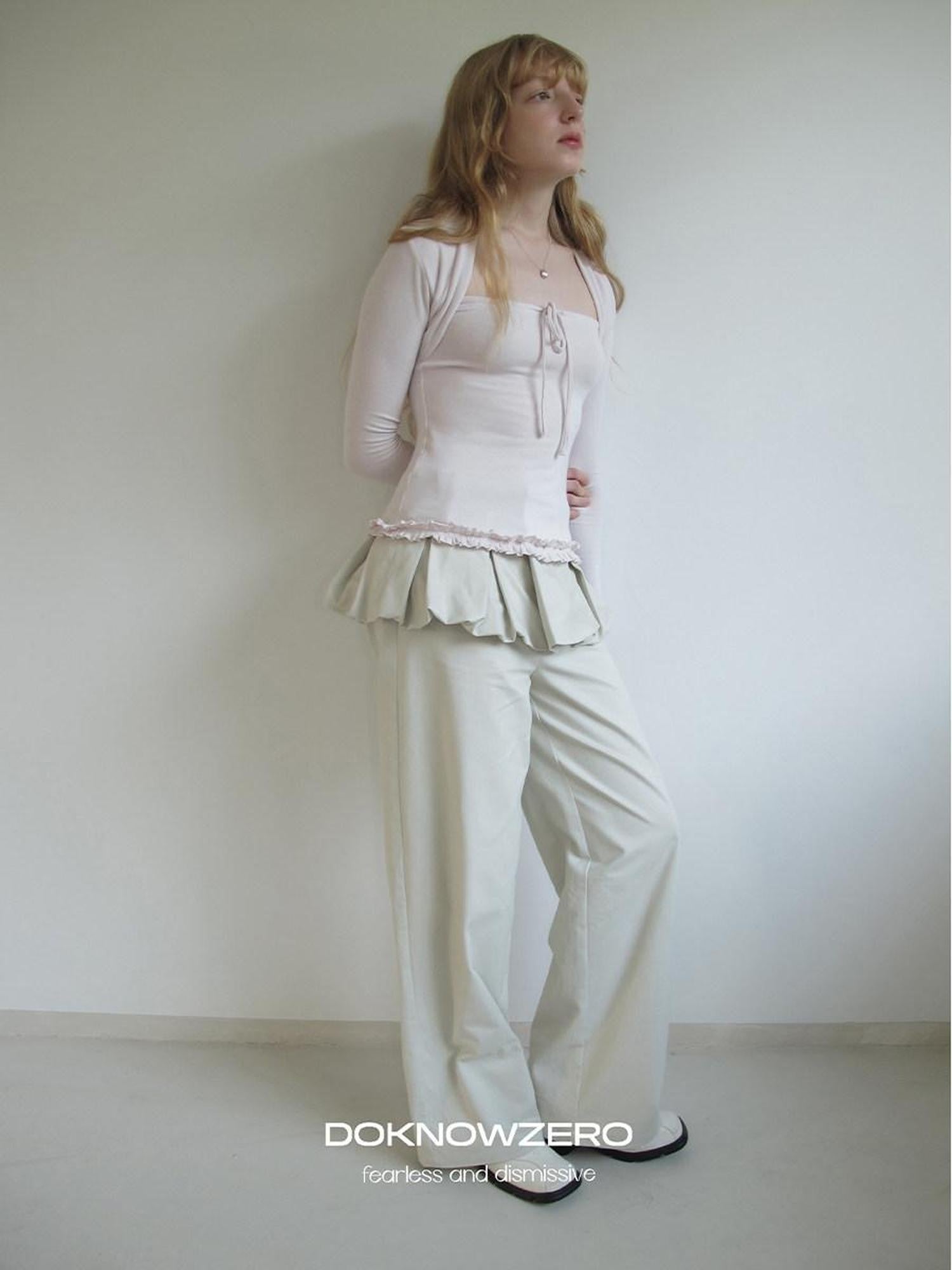 DKZ OFFICIAL Apricot Peony Patchwork Faux Layered Women&