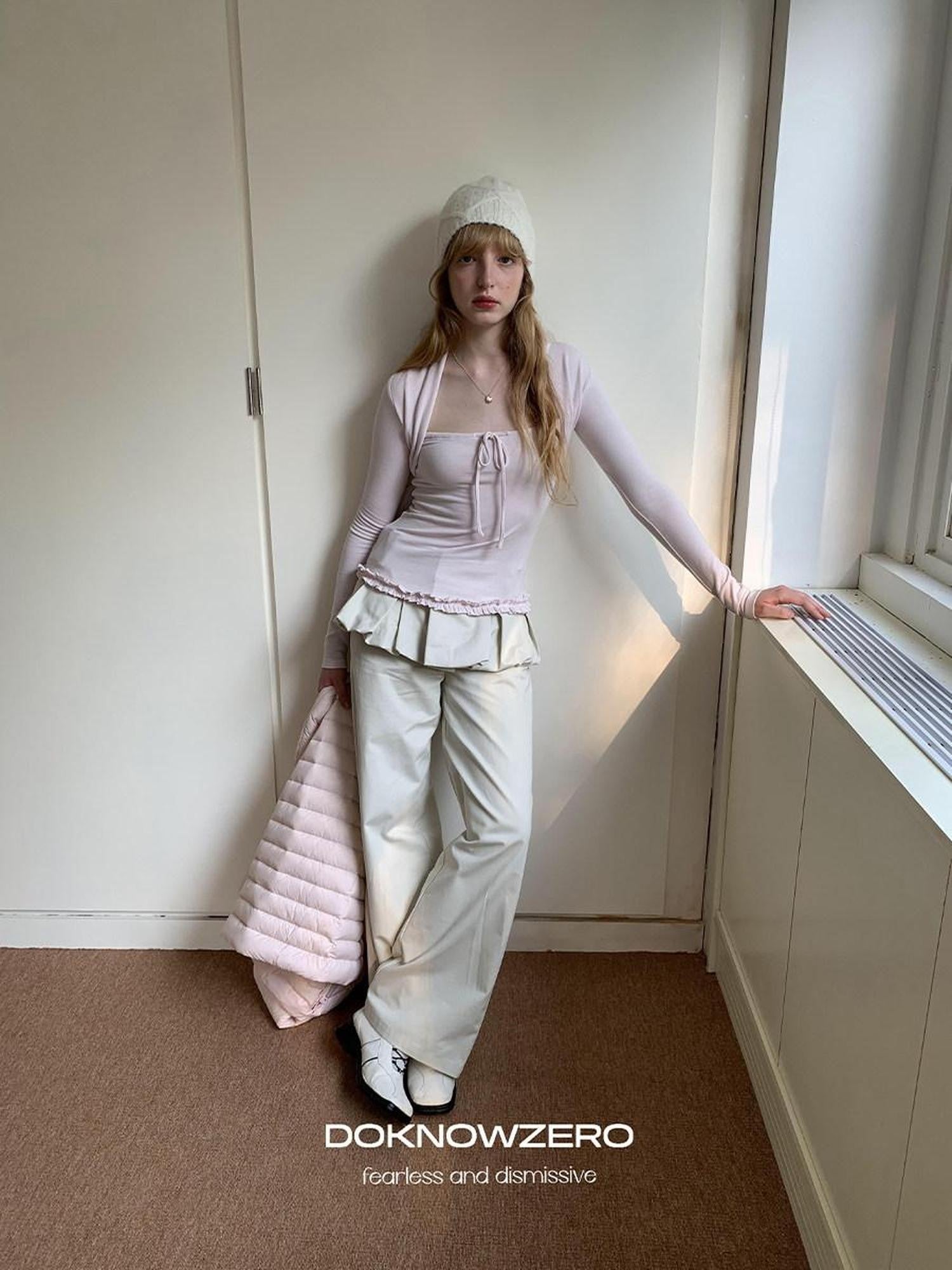 DKZ OFFICIAL Apricot Peony Patchwork Faux Layered Women&