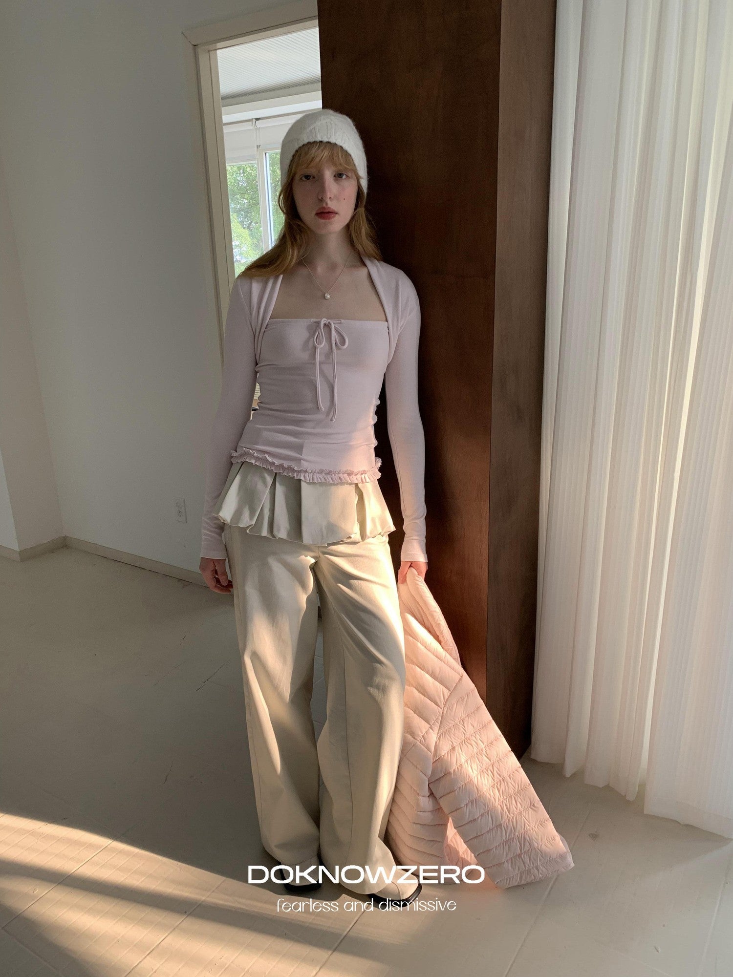DKZ OFFICIAL Apricot Peony Patchwork Faux Layered Women&