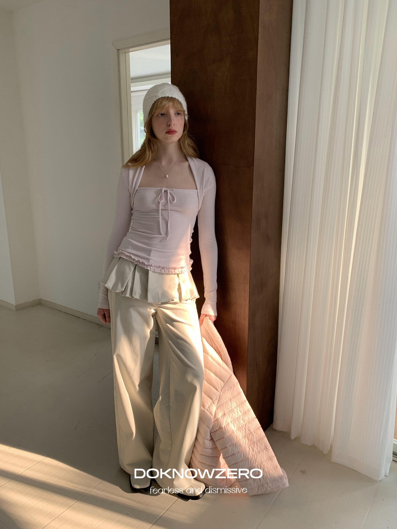 DKZ OFFICIAL Apricot Peony Patchwork Faux Layered Women&