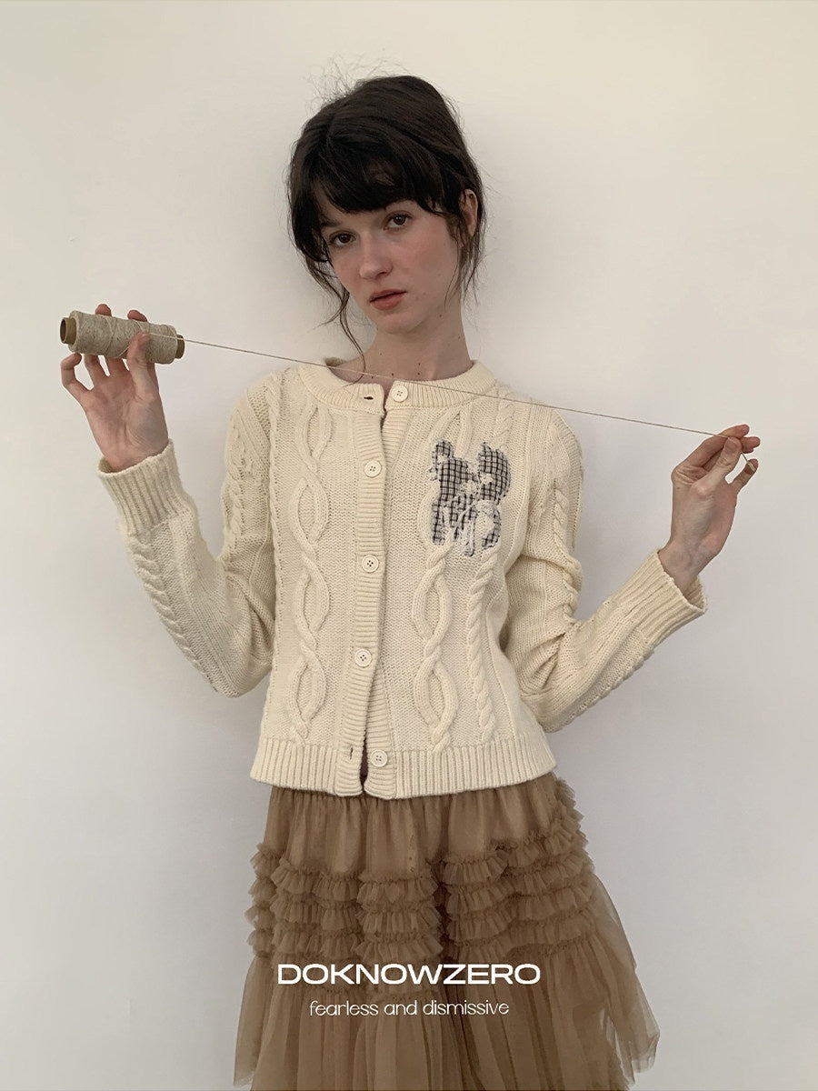 DKZ OFFICIAL Apricot Vintage Plaid Horse Embroidery Women&