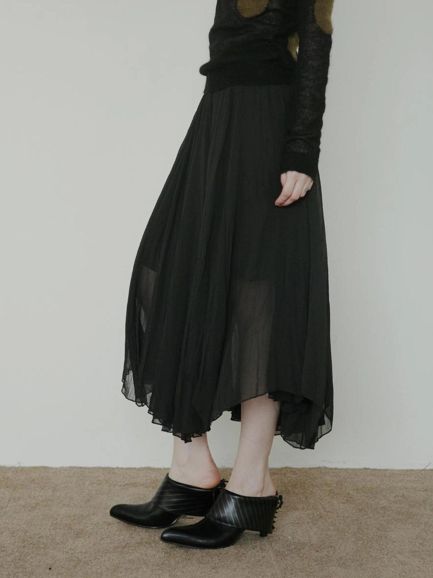 DKZ OFFICIAL Asymmetrical Chiffon Midi Skirt