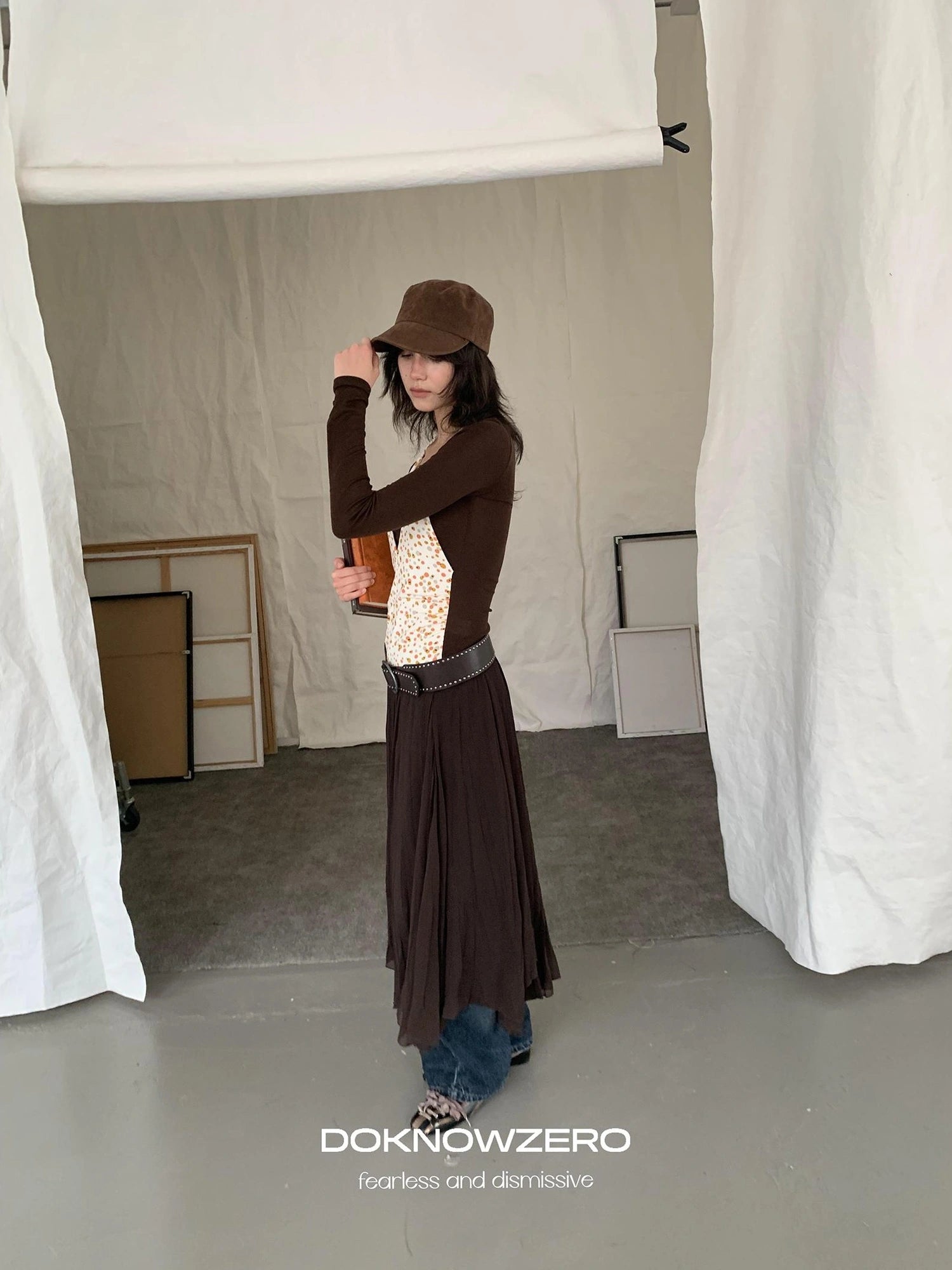 DKZ OFFICIAL Asymmetrical Chiffon Midi Skirt