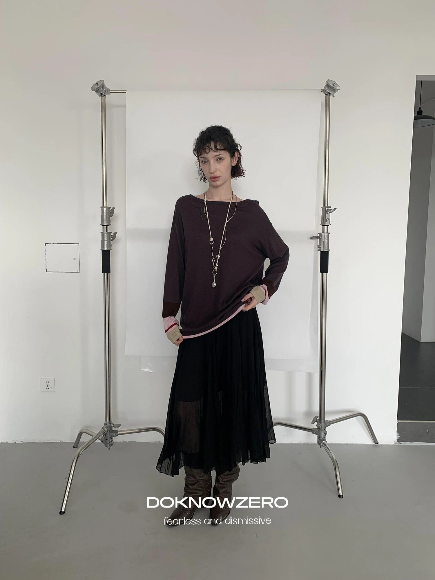 DKZ OFFICIAL Asymmetrical Chiffon Midi Skirt