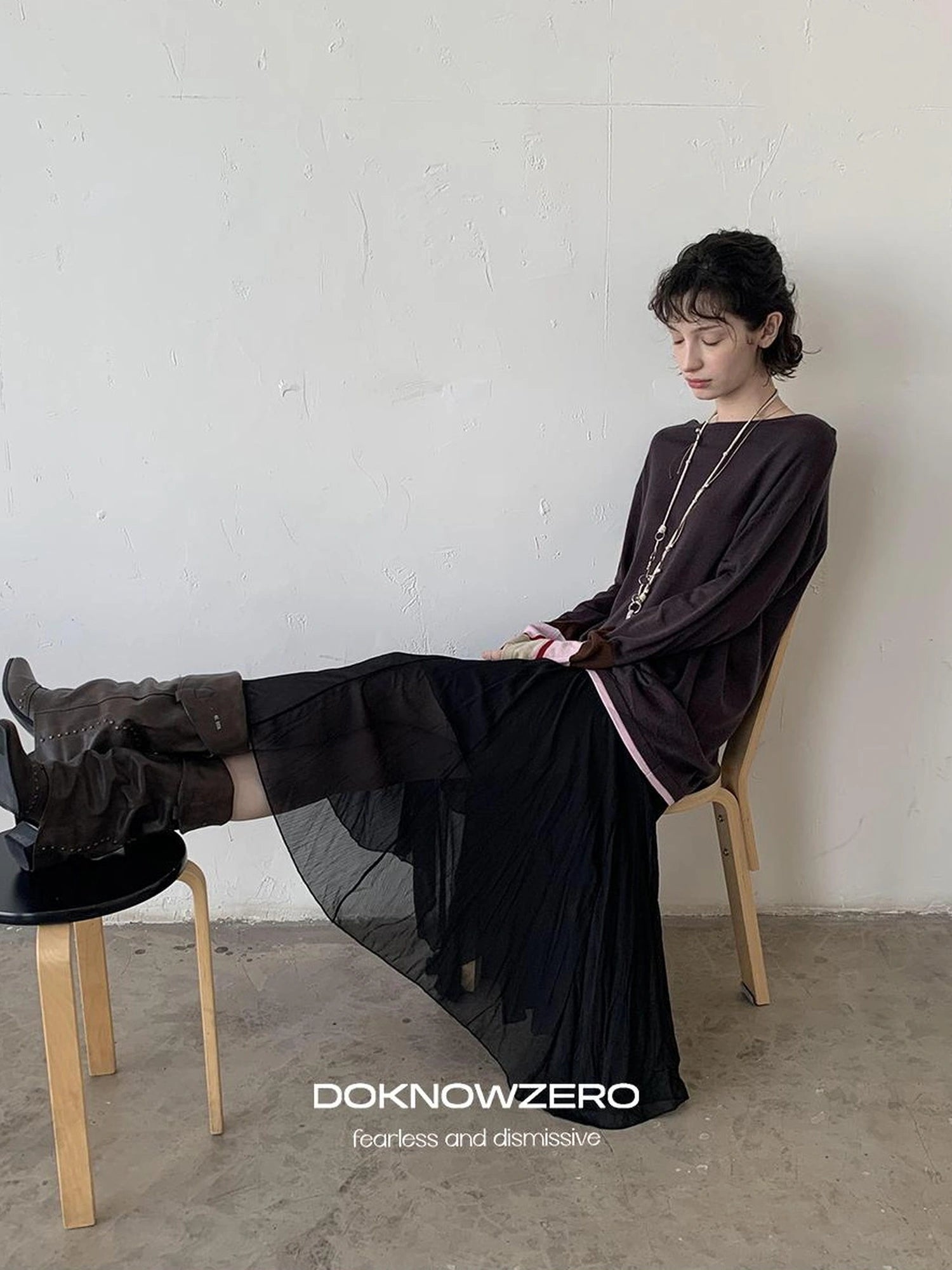 DKZ OFFICIAL Asymmetrical Chiffon Midi Skirt