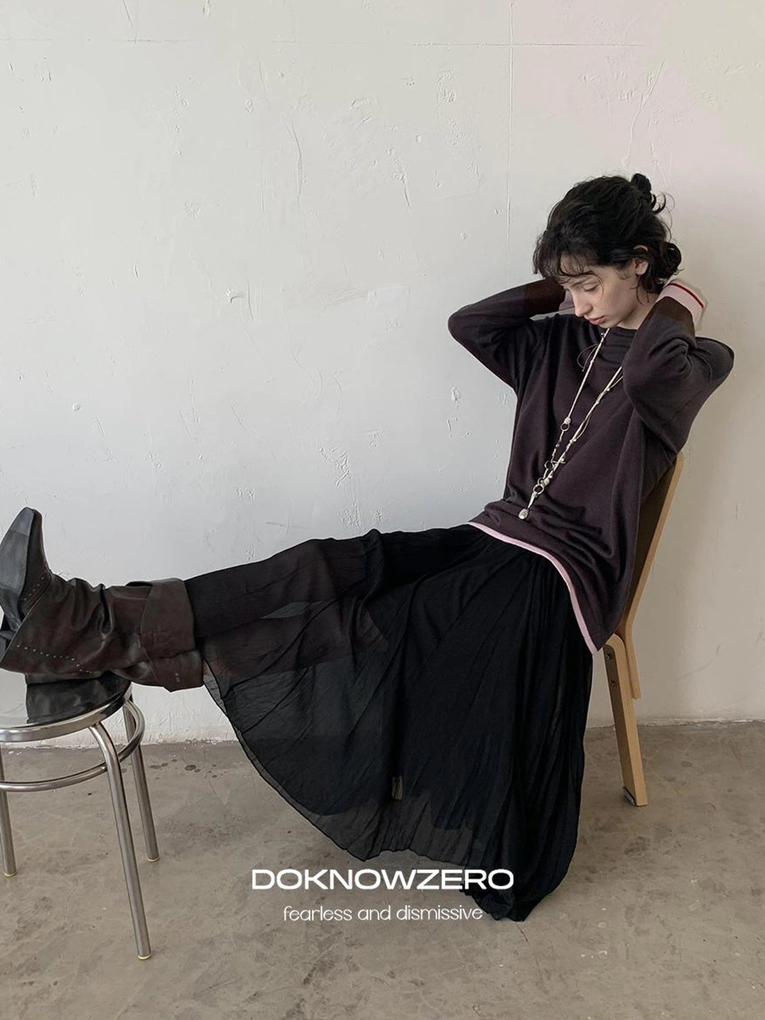 DKZ OFFICIAL Asymmetrical Chiffon Midi Skirt