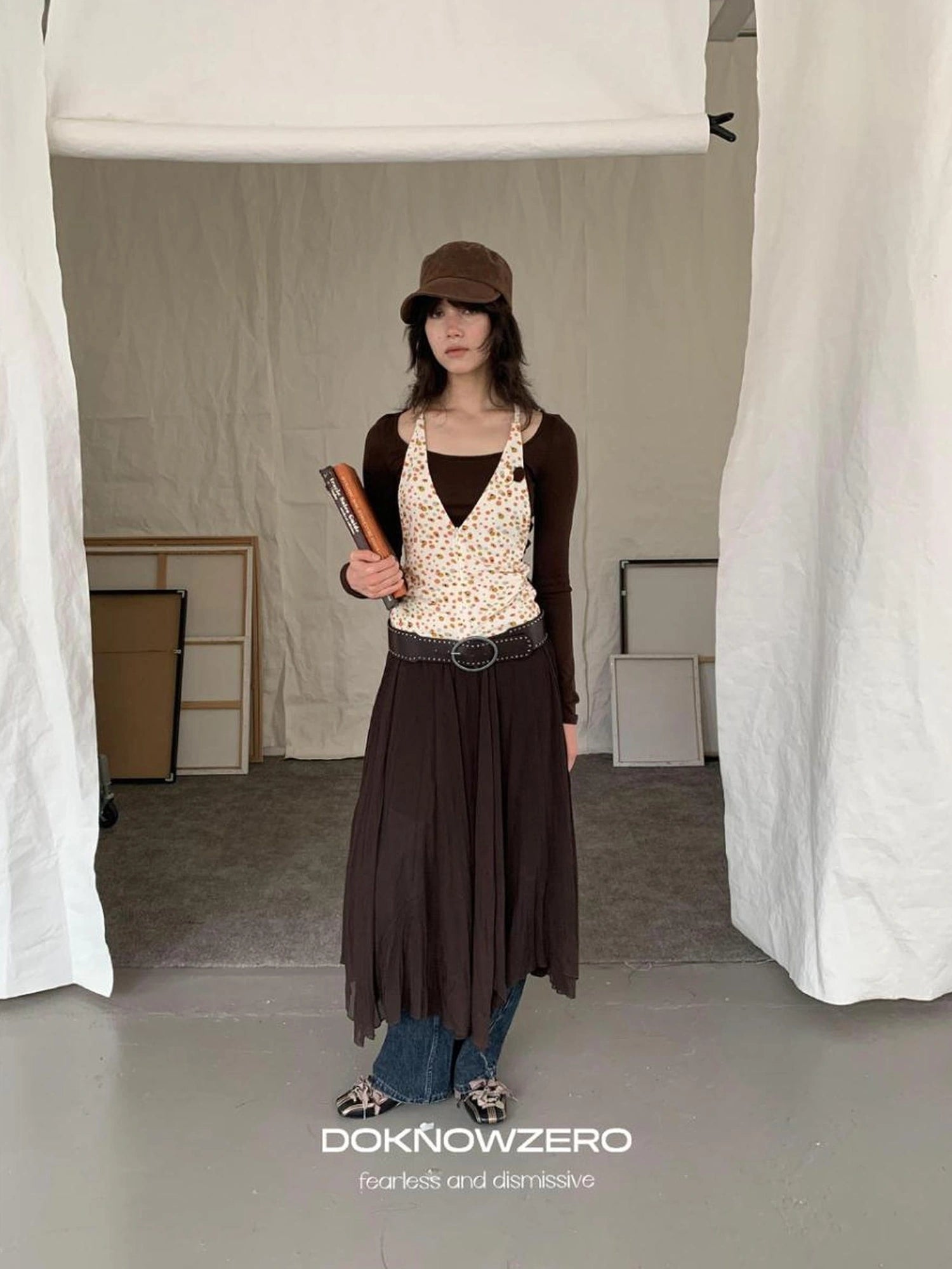 DKZ OFFICIAL Asymmetrical Chiffon Midi Skirt