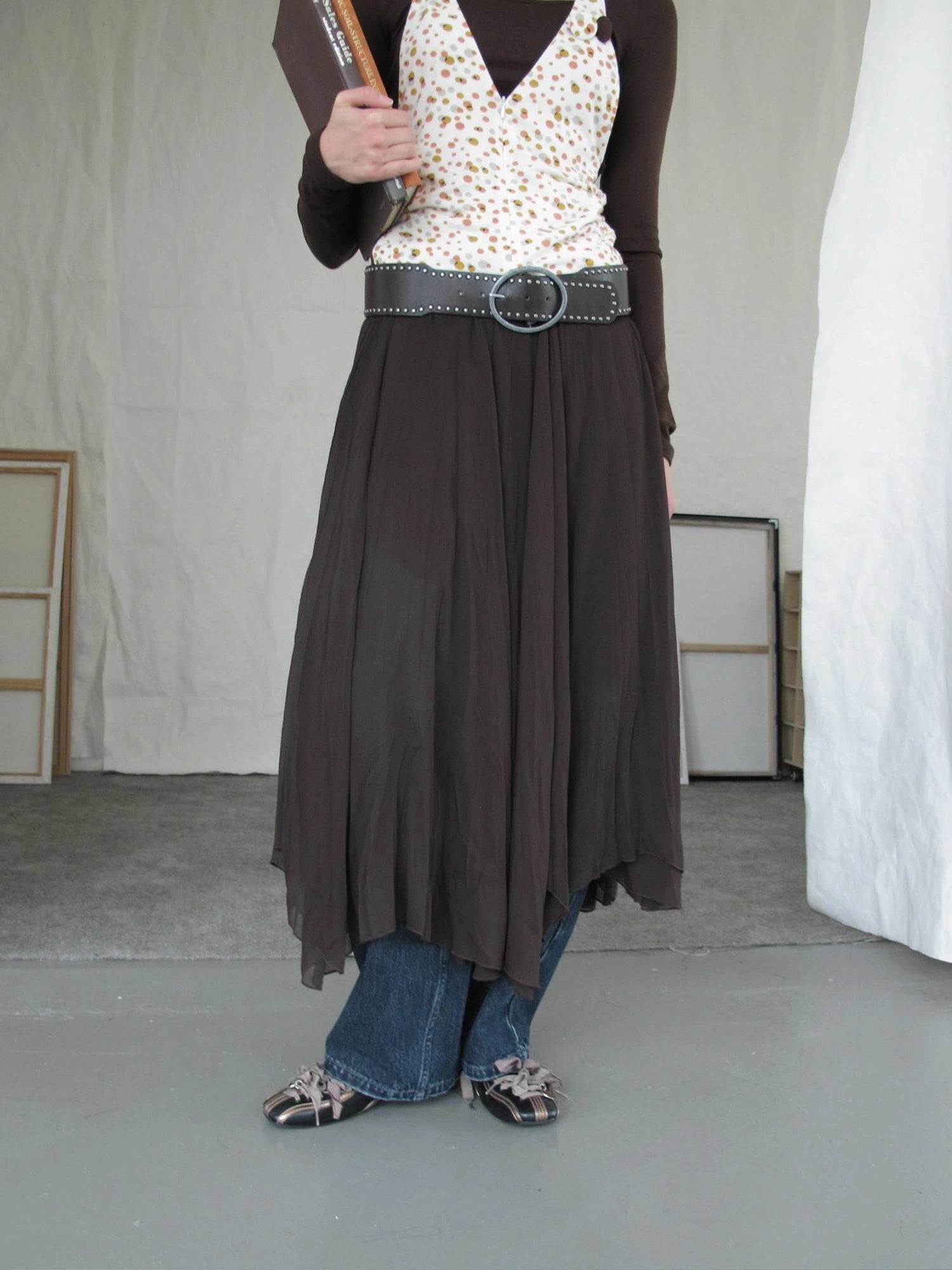 DKZ OFFICIAL Asymmetrical Chiffon Midi Skirt