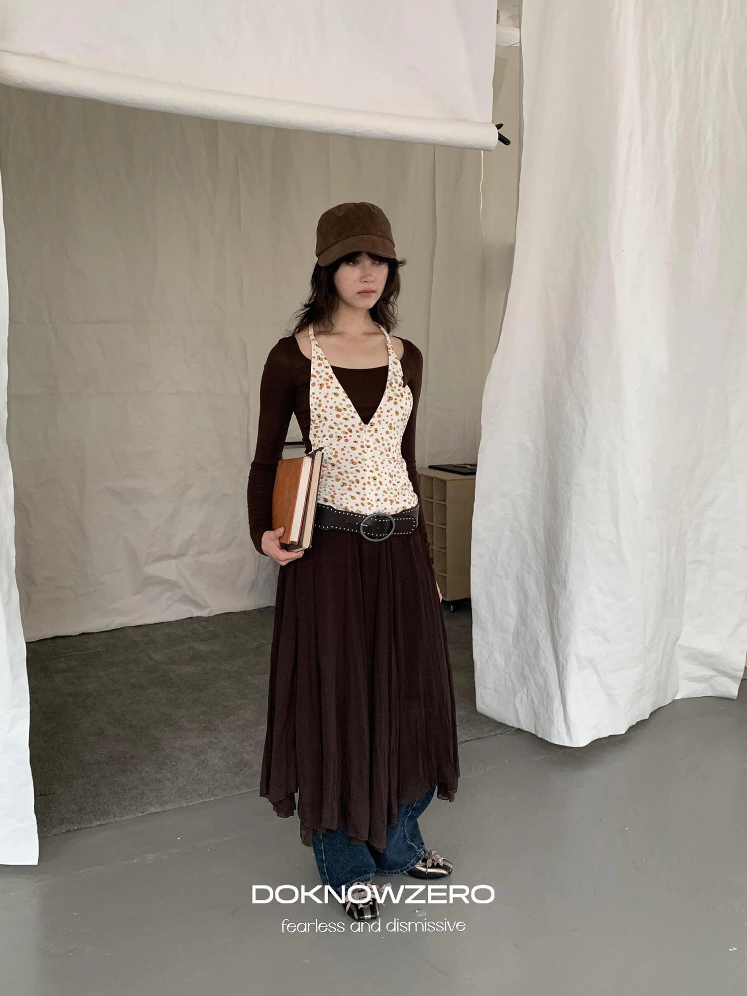 DKZ OFFICIAL Asymmetrical Chiffon Midi Skirt