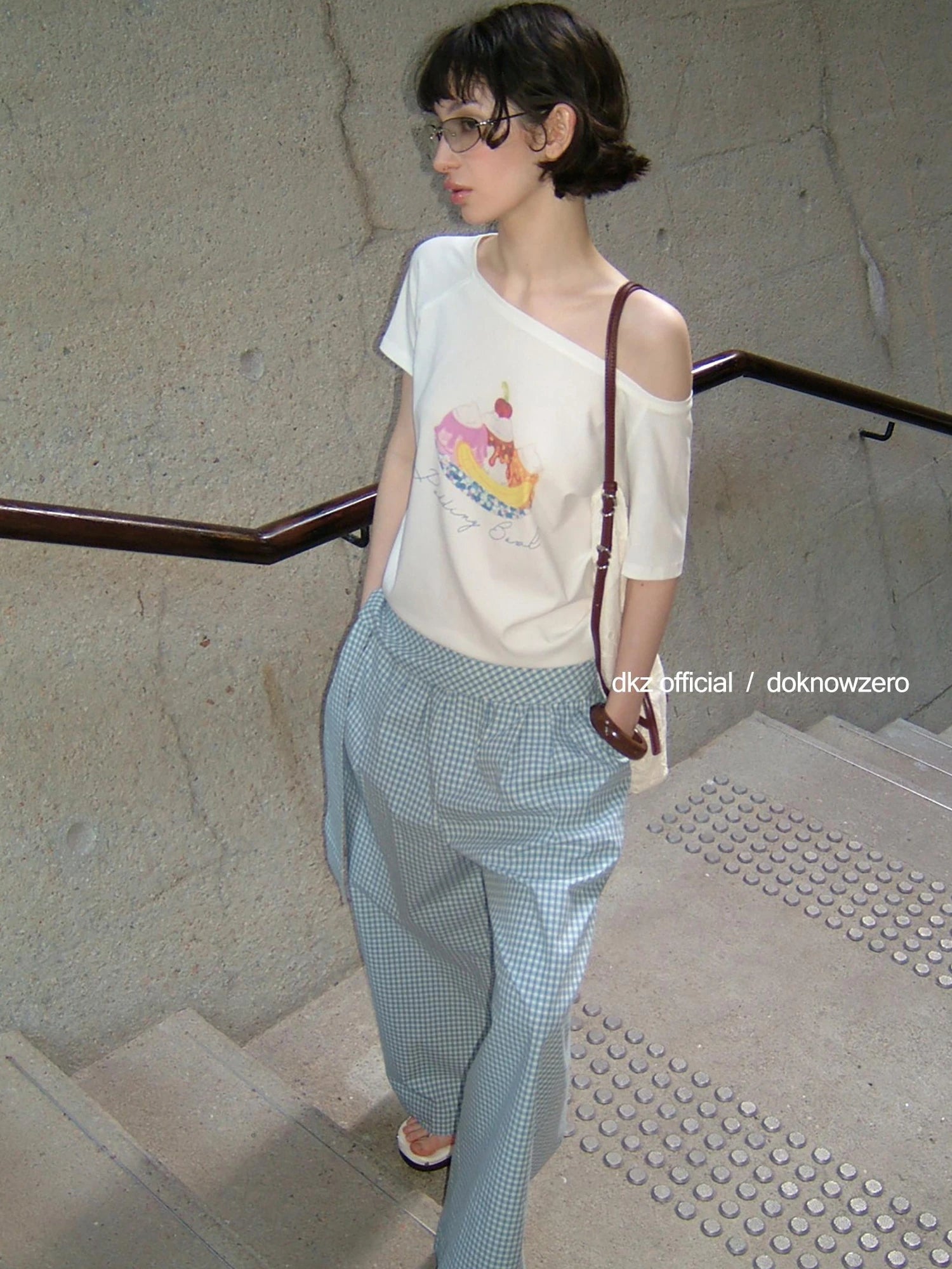 DKZ OFFICIAL Asymmetrical Off Shoulder Cotton T-shirt