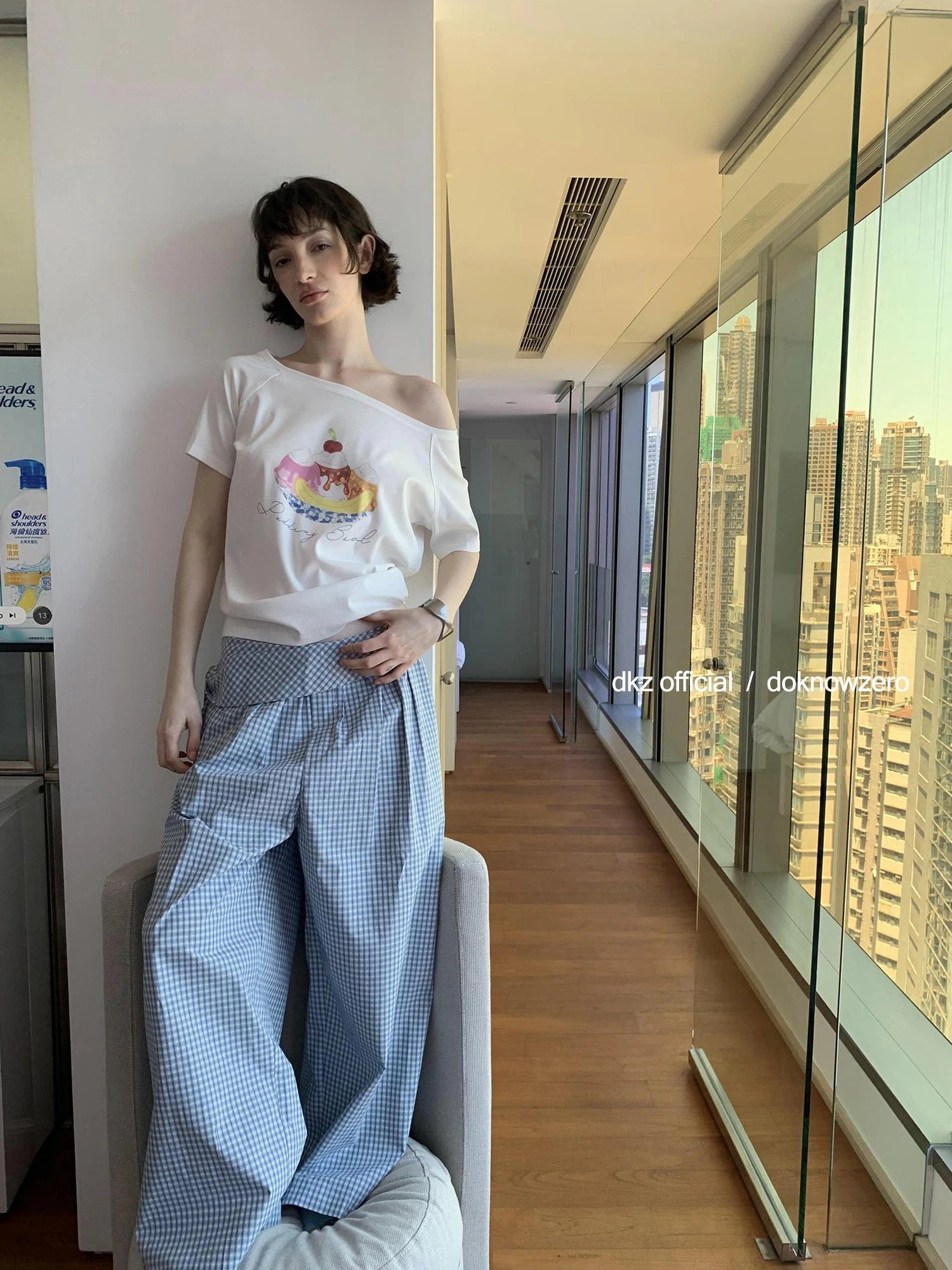 DKZ OFFICIAL Asymmetrical Off Shoulder Cotton T-shirt