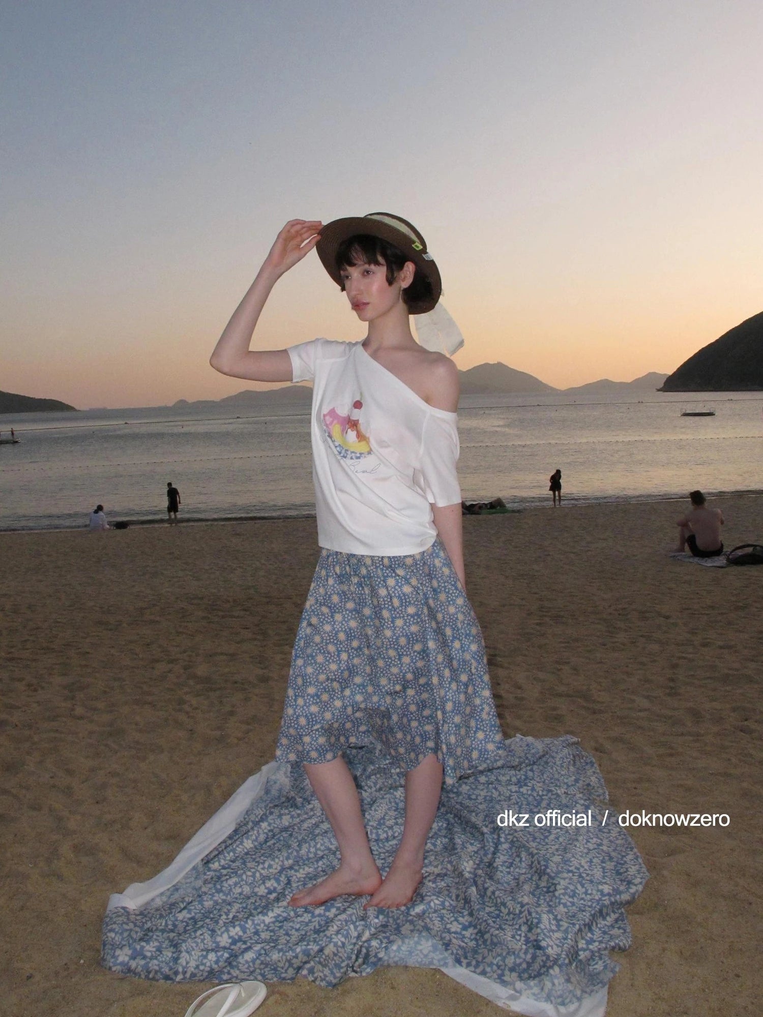 DKZ OFFICIAL Asymmetrical Off Shoulder Cotton T-shirt