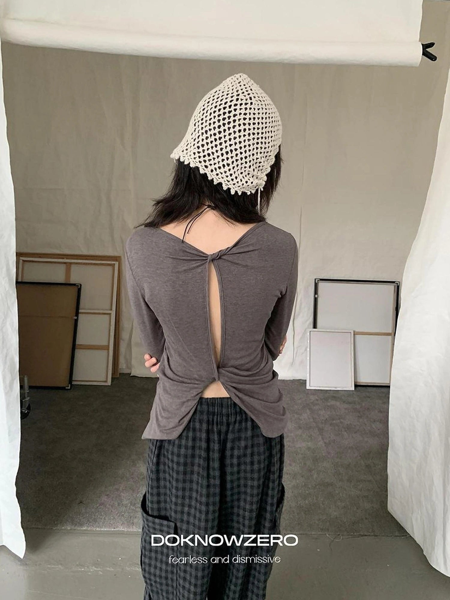 DKZ OFFICIAL Back Tie Cutout Long Sleeve T-Shirt