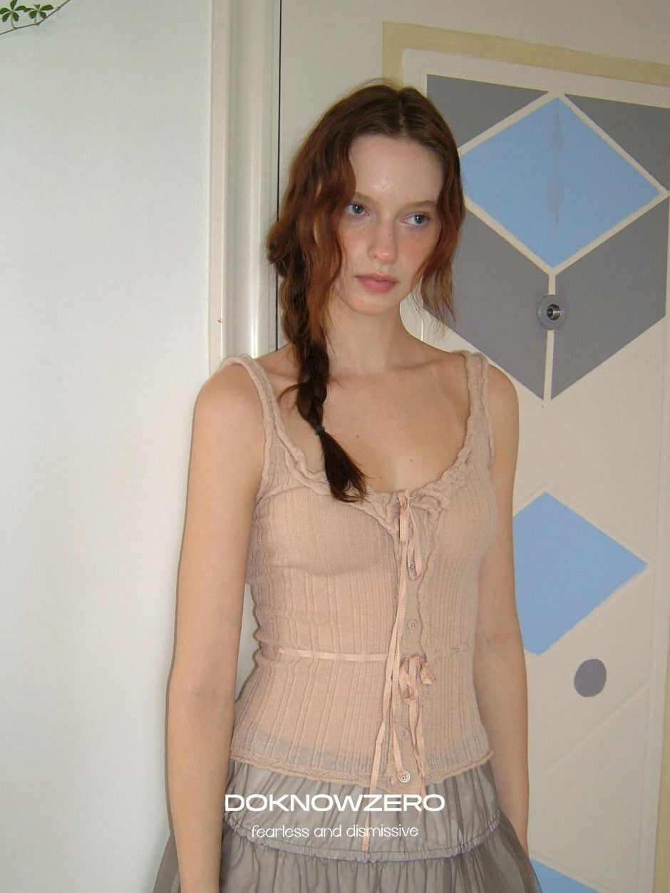 DKZ OFFICIAL Ballet Lace Trim Knitted H Line Tie Strap Women&