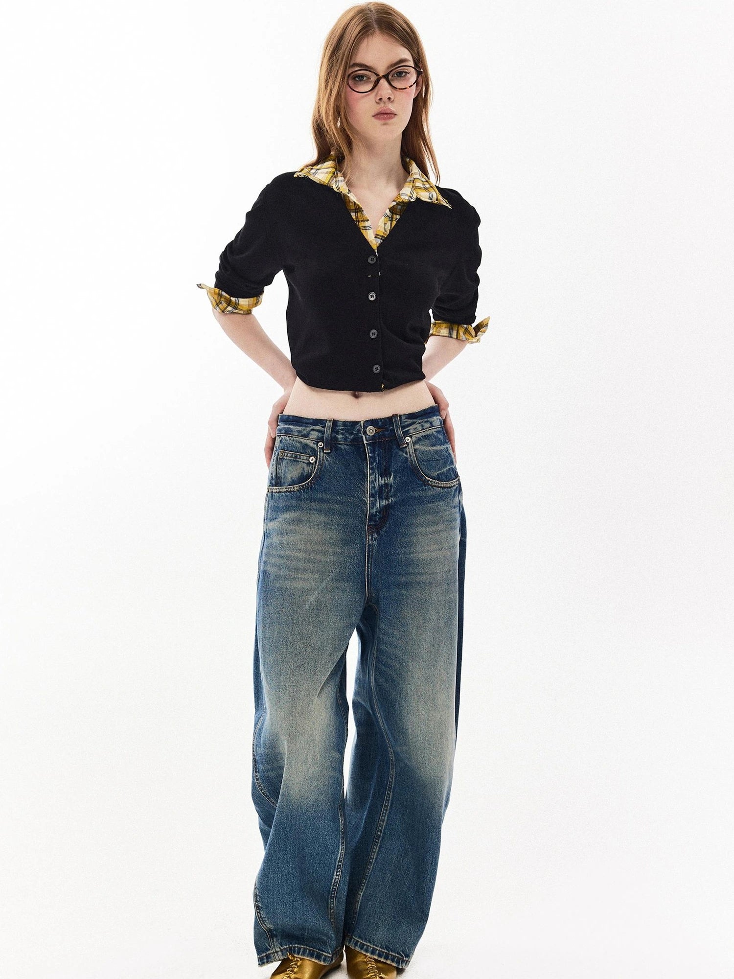 DKZ OFFICIAL Banana Fit Flared Jeans For Women Loose Retro Wide Leg Trousers