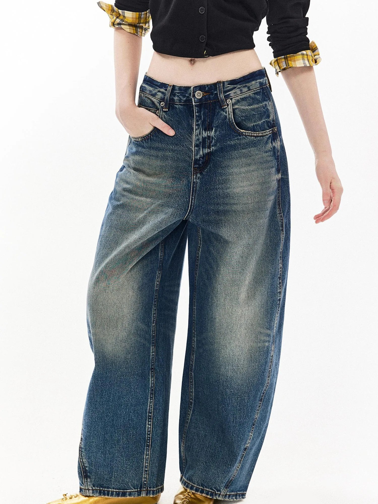 DKZ OFFICIAL Banana Fit Flared Jeans For Women Loose Retro Wide Leg Trousers