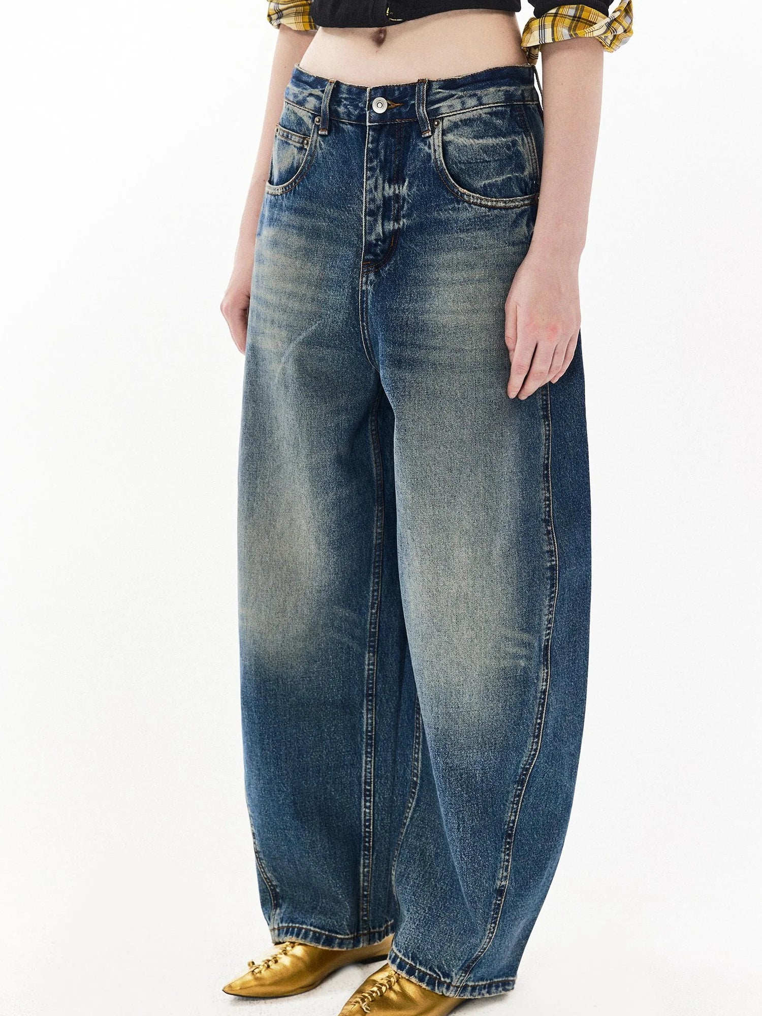 DKZ OFFICIAL Banana Fit Flared Jeans For Women Loose Retro Wide Leg Trousers