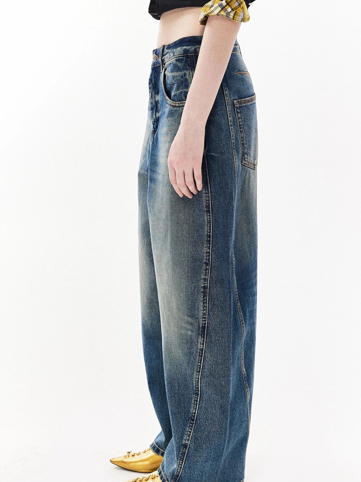 DKZ OFFICIAL Banana Fit Flared Jeans For Women Loose Retro Wide Leg Trousers