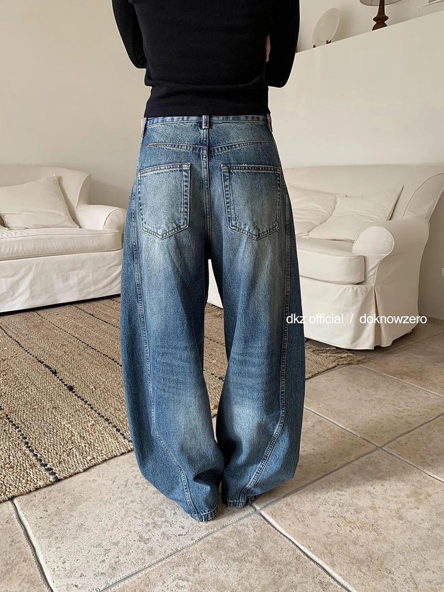 DKZ OFFICIAL Banana Fit Flared Jeans For Women Loose Retro Wide Leg Trousers