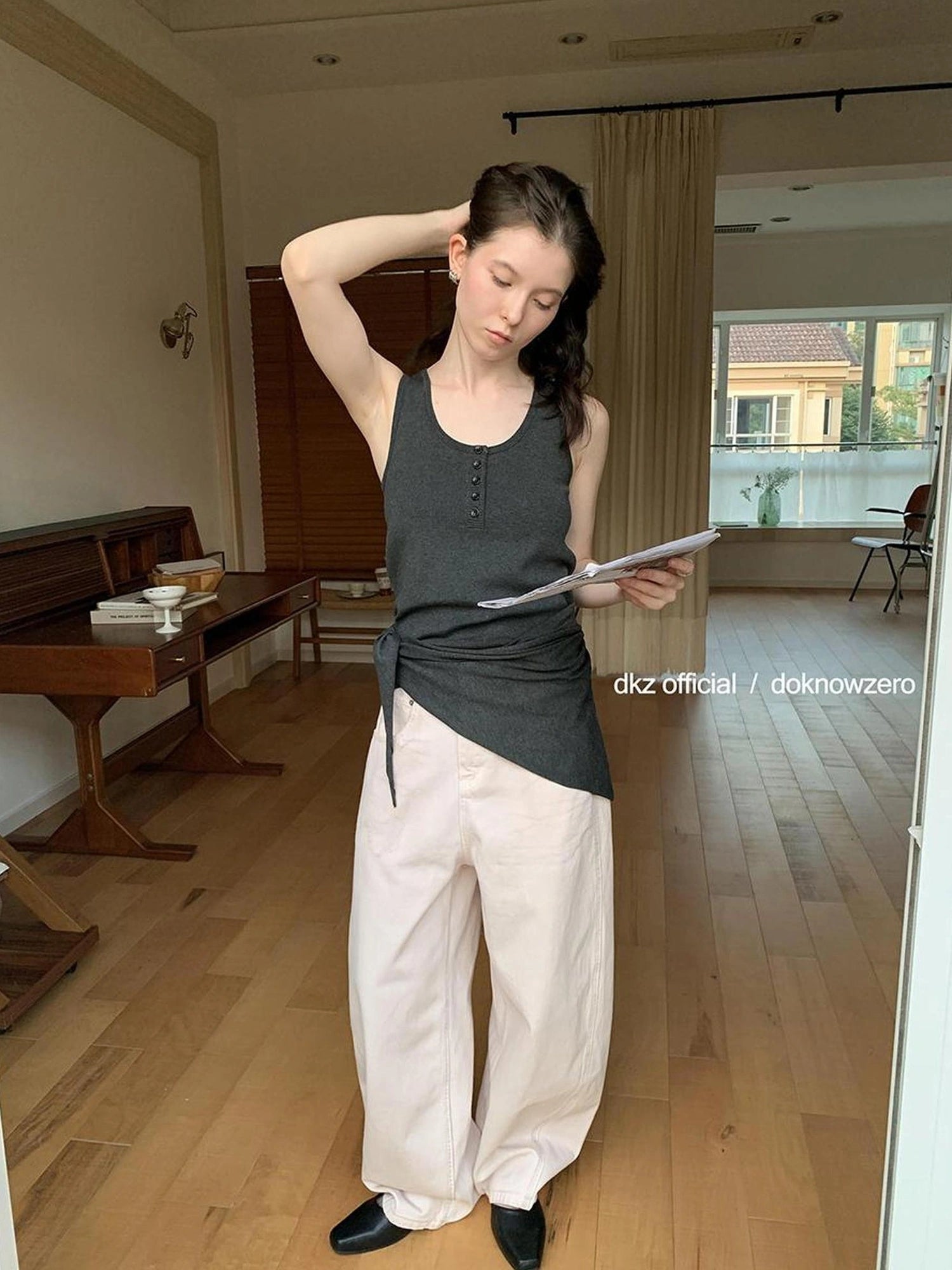 DKZ OFFICIAL Banana Fit Flared Jeans For Women Loose Retro Wide Leg Trousers