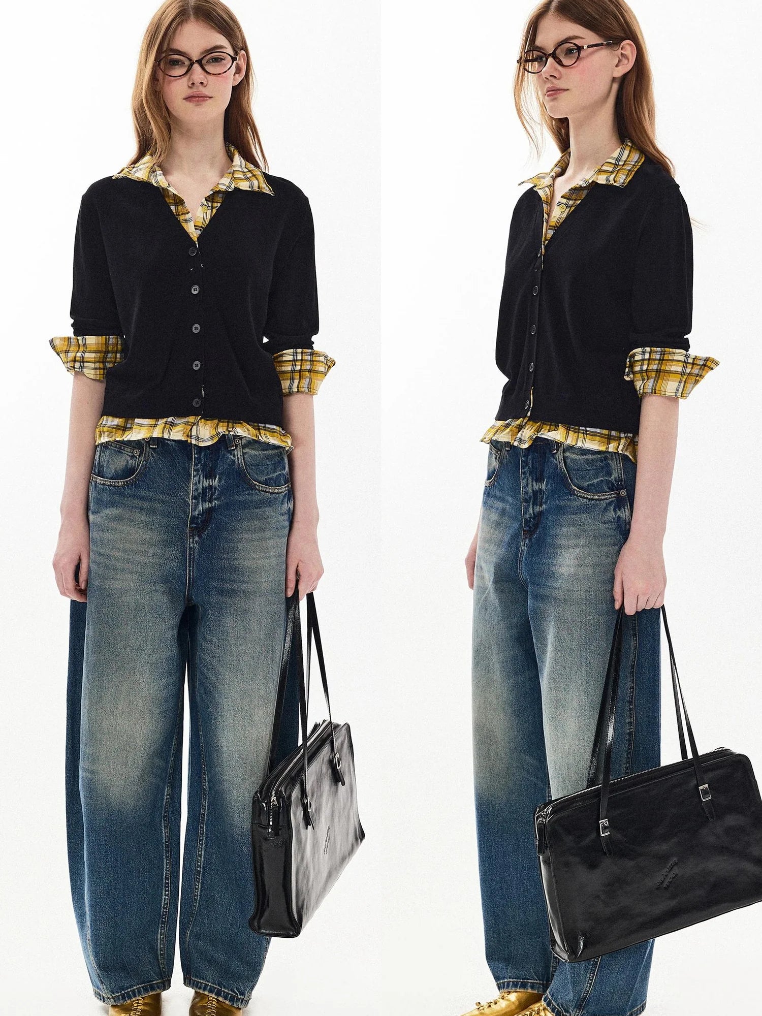 DKZ OFFICIAL Banana Fit Flared Jeans For Women Loose Retro Wide Leg Trousers