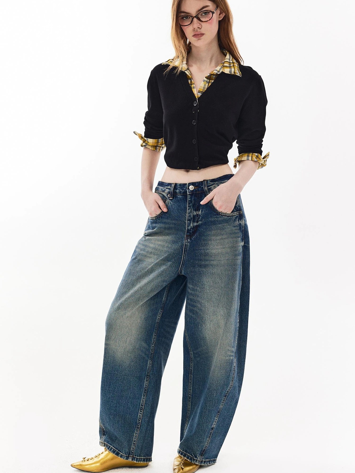 DKZ OFFICIAL Banana Fit Flared Jeans For Women Loose Retro Wide Leg Trousers