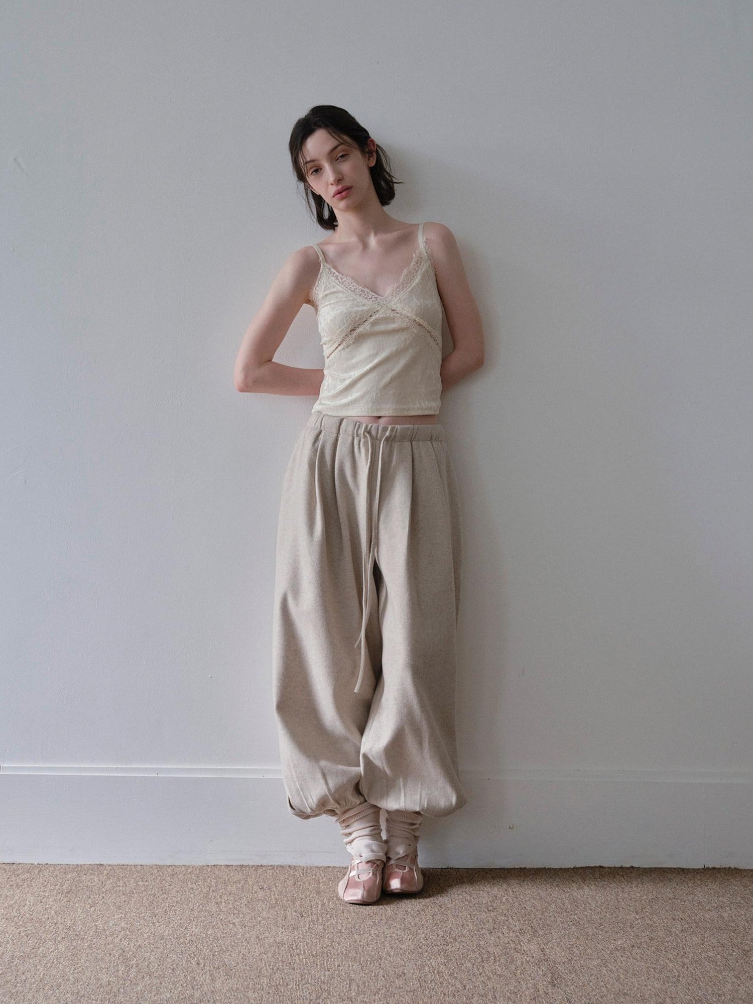 DKZ OFFICIAL Beige Draped Convertible Elastic Waist Pocket Women&