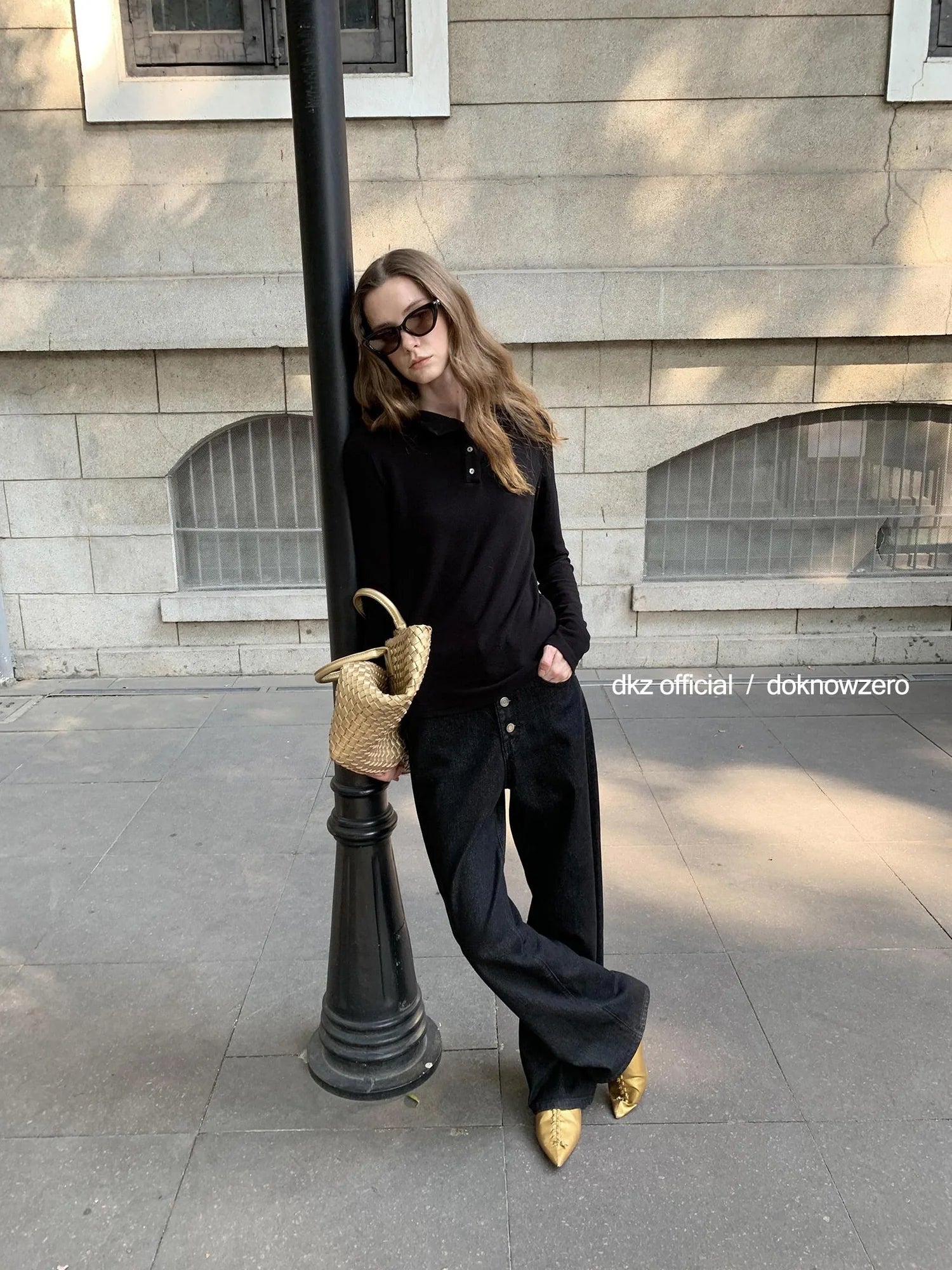 DKZ OFFICIAL Black Hooded Long Sleeve T-shirt For Autumn Winter Minimalist Layering