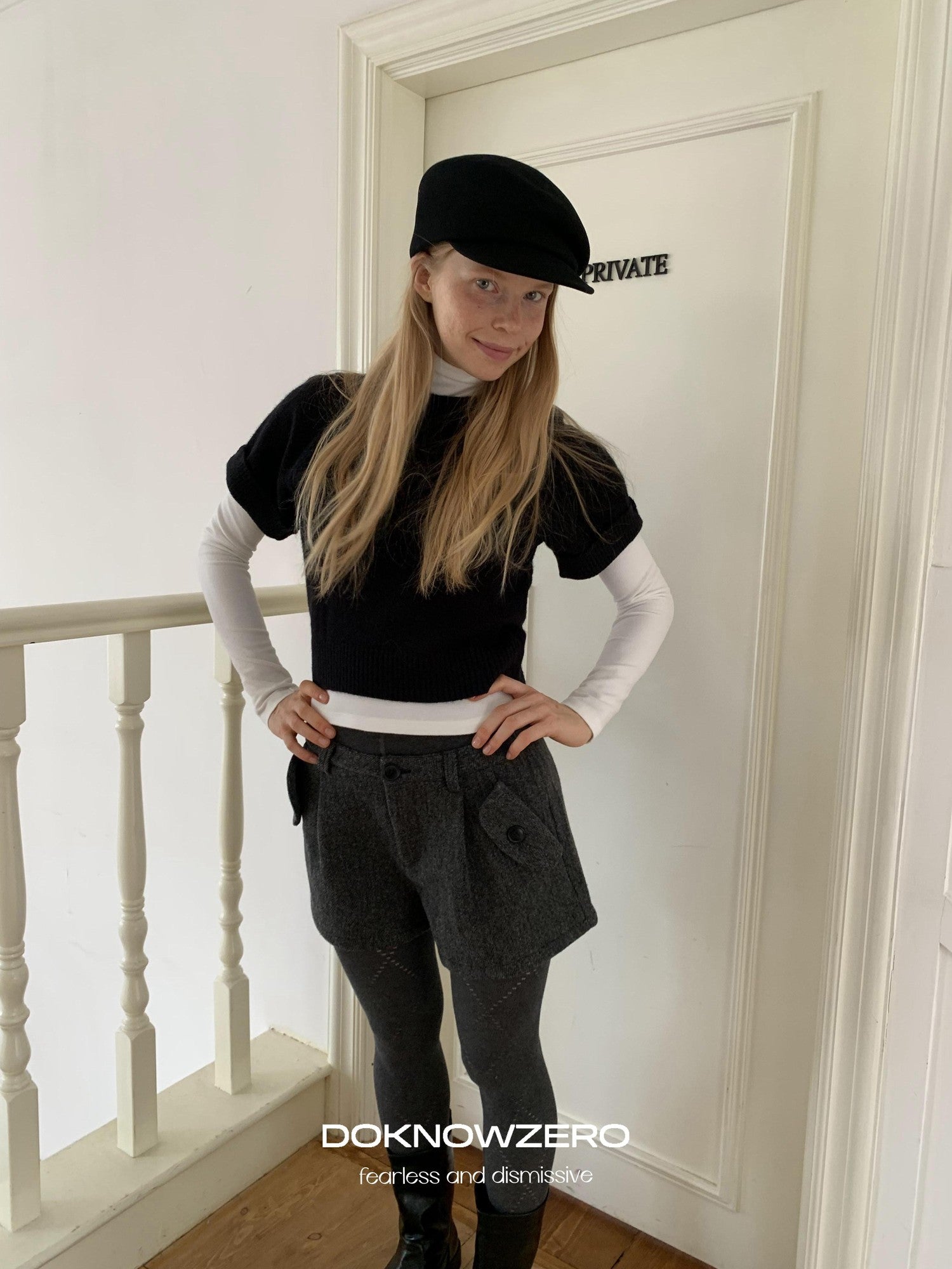 DKZ OFFICIAL Black Knit Cropped Slim Layering Women&
