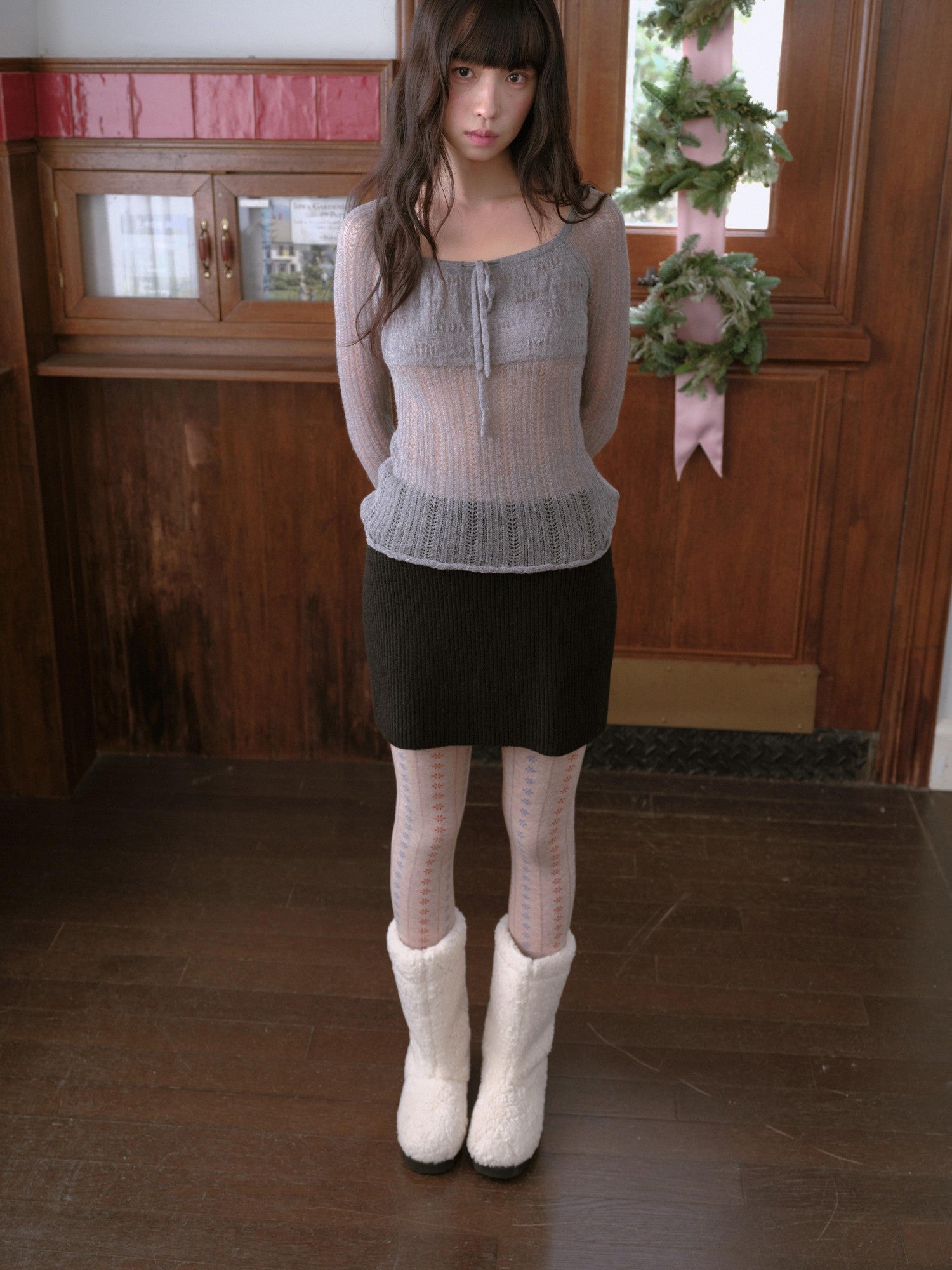 DKZ OFFICIAL Black Knitted Straight H Line Slim Hip Women&