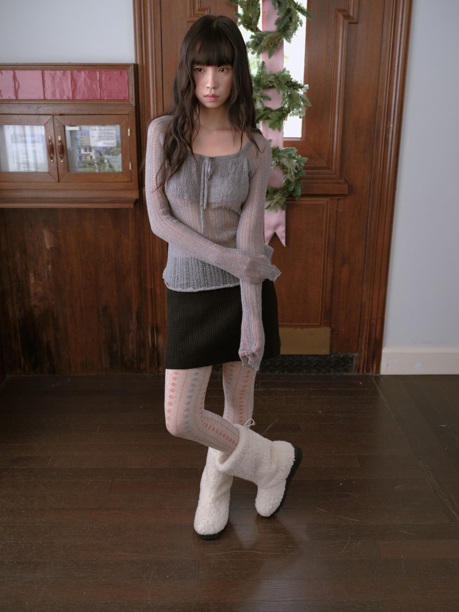 DKZ OFFICIAL Black Knitted Straight H Line Slim Hip Women&