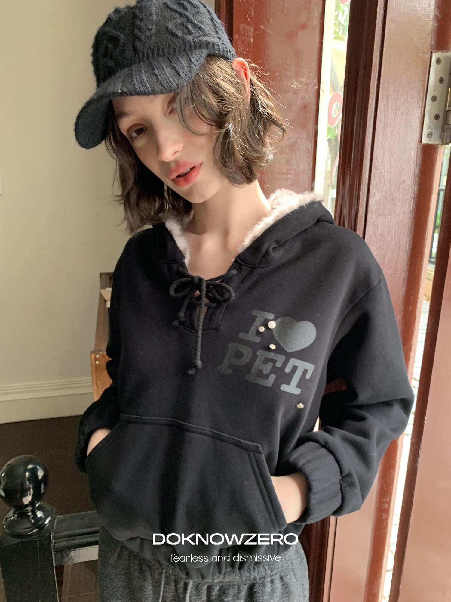 DKZ OFFICIAL Black Leopard Print Fuzzy Hooded Women&