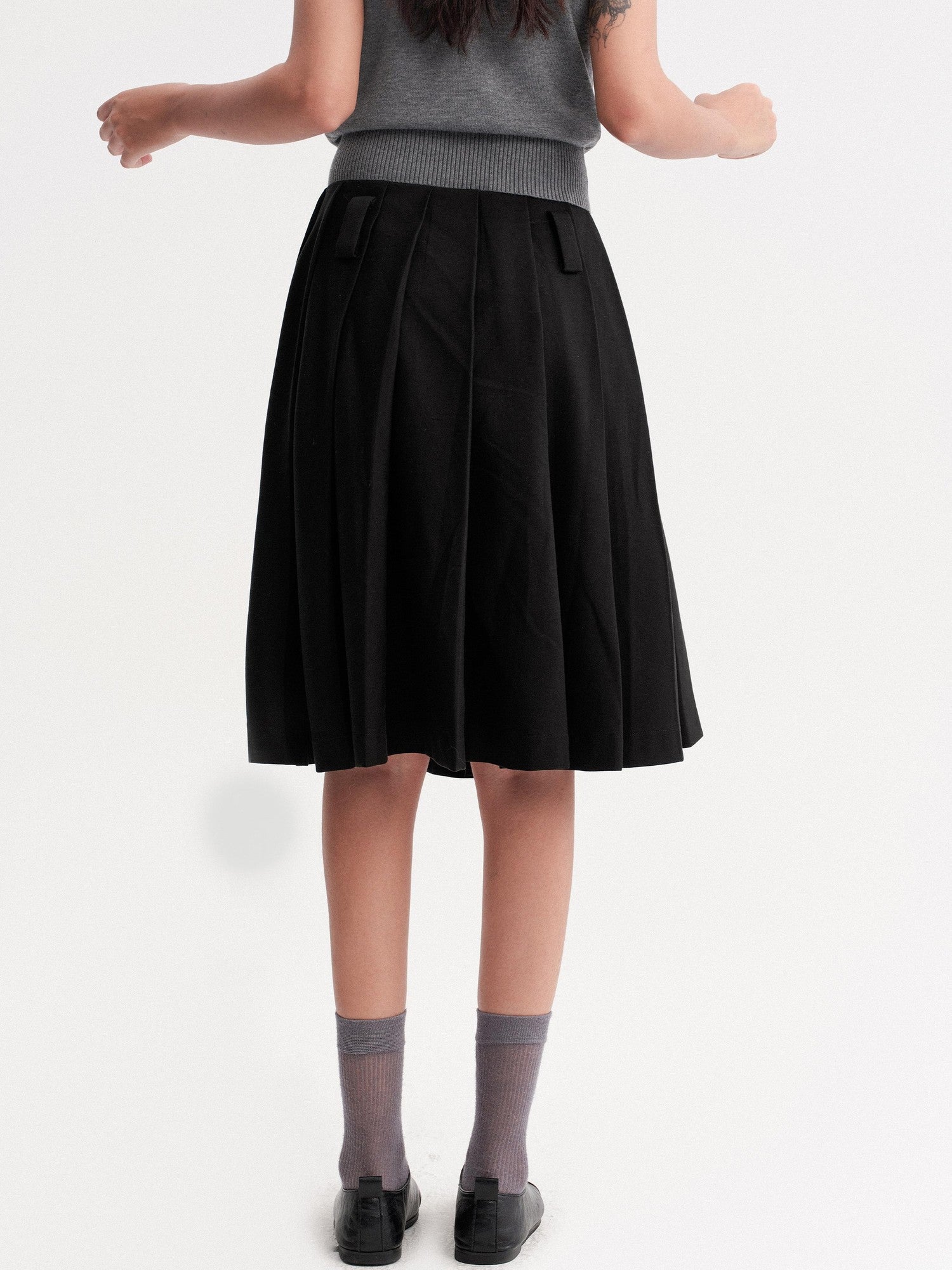 DKZ OFFICIAL Black Pleated Midi Relaxed Fit Mid Waist Women&