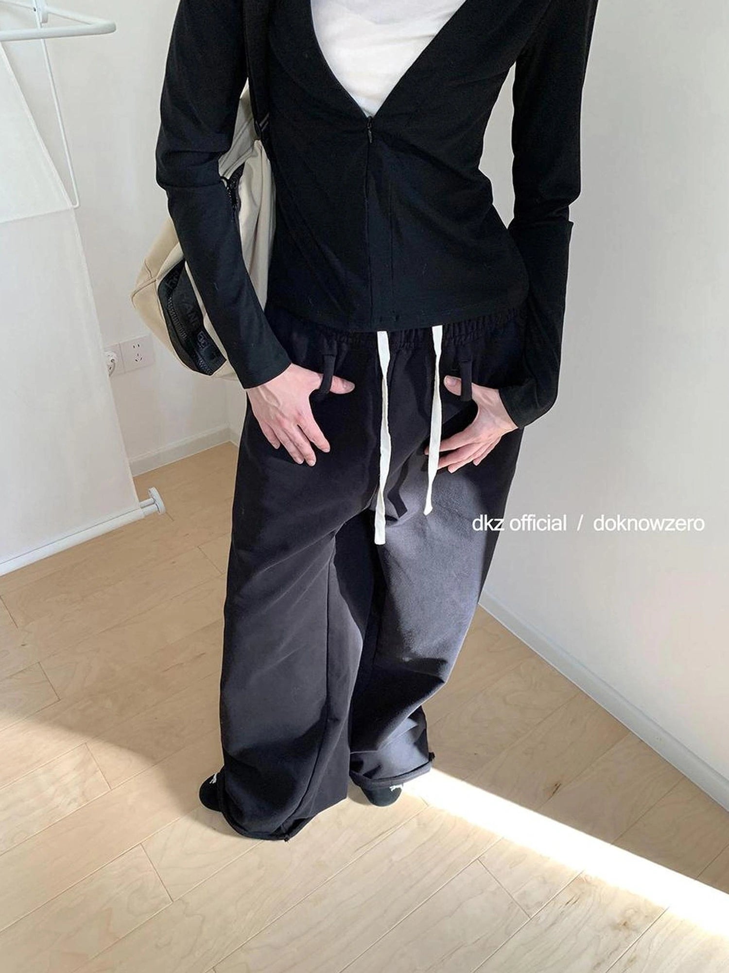 DKZ OFFICIAL Black Relaxed Wide Leg Pants with Raw Hem