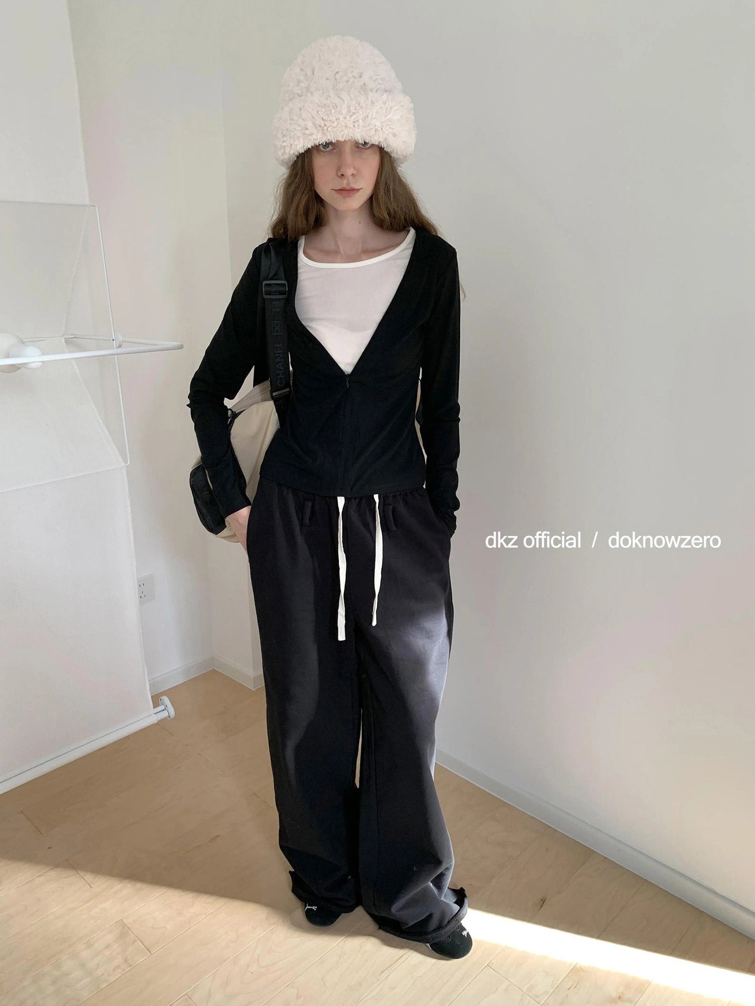 DKZ OFFICIAL Black Relaxed Wide Leg Pants with Raw Hem