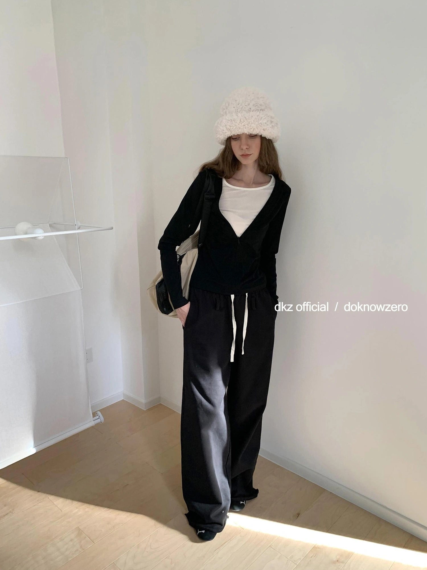 DKZ OFFICIAL Black Relaxed Wide Leg Pants with Raw Hem