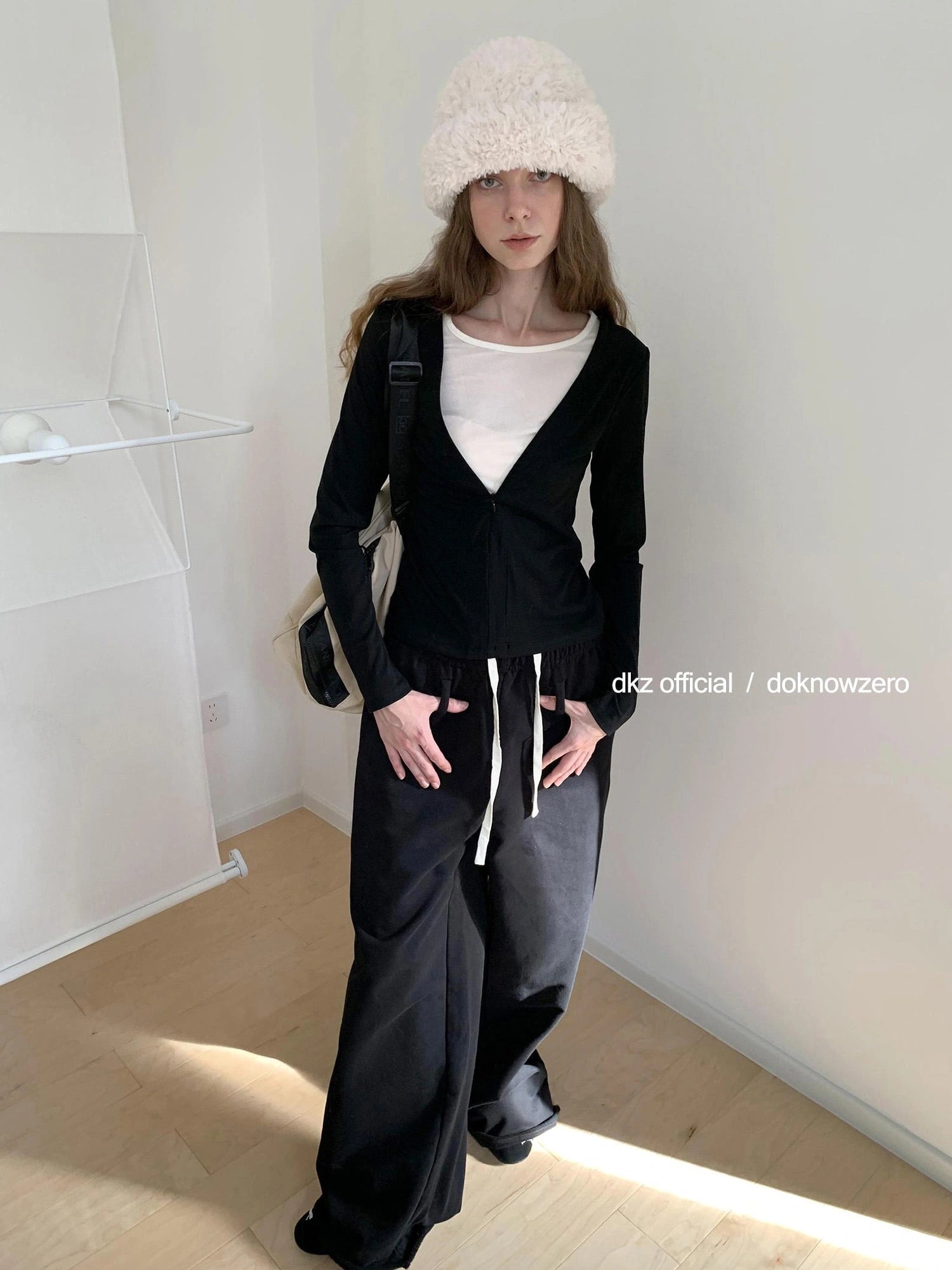 DKZ OFFICIAL Black Relaxed Wide Leg Pants with Raw Hem