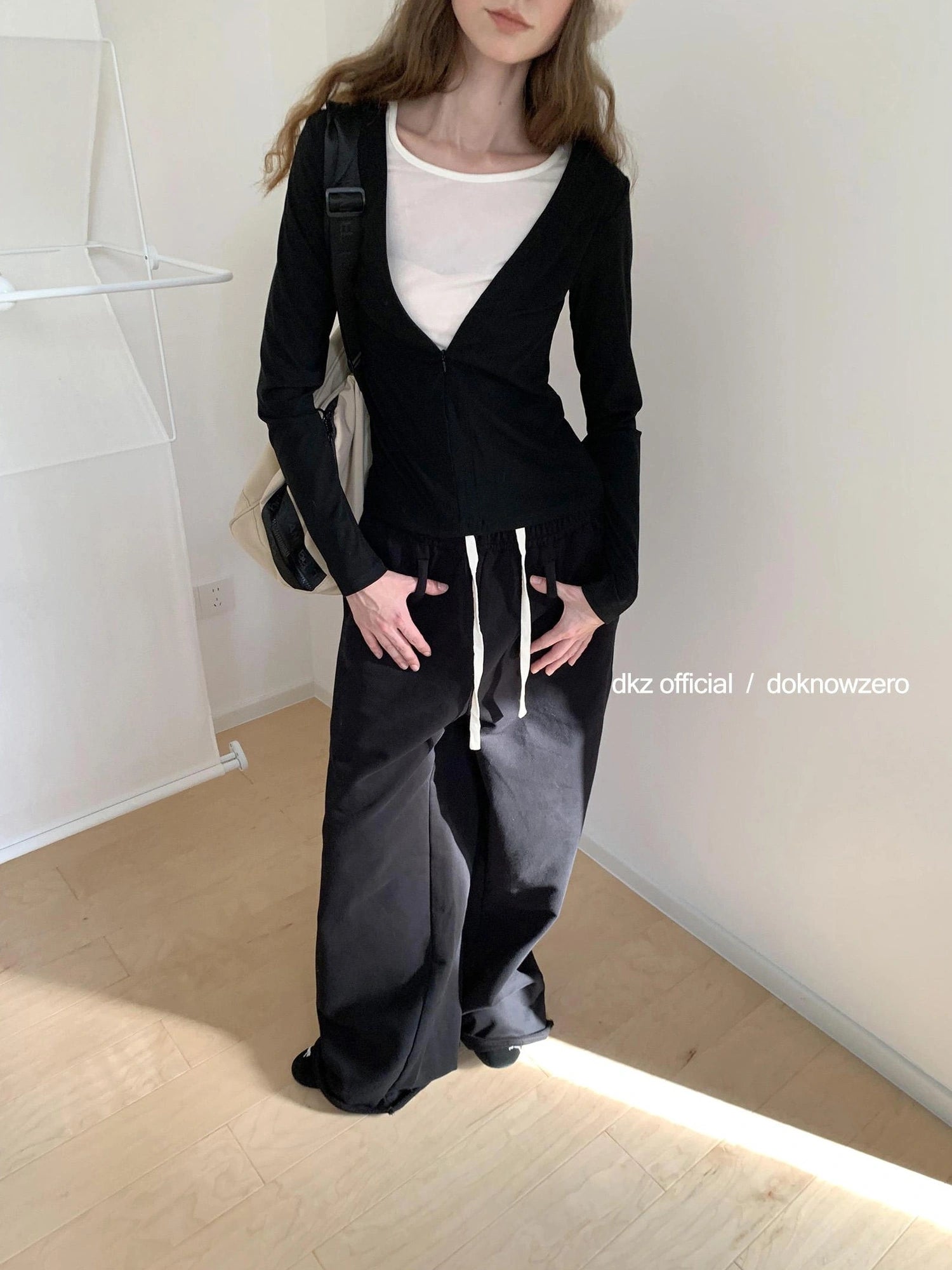DKZ OFFICIAL Black Relaxed Wide Leg Pants with Raw Hem