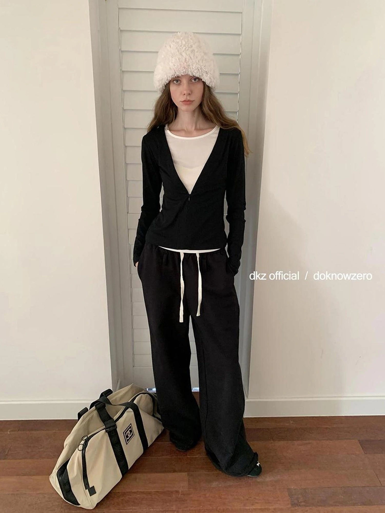 DKZ OFFICIAL Black Relaxed Wide Leg Pants with Raw Hem