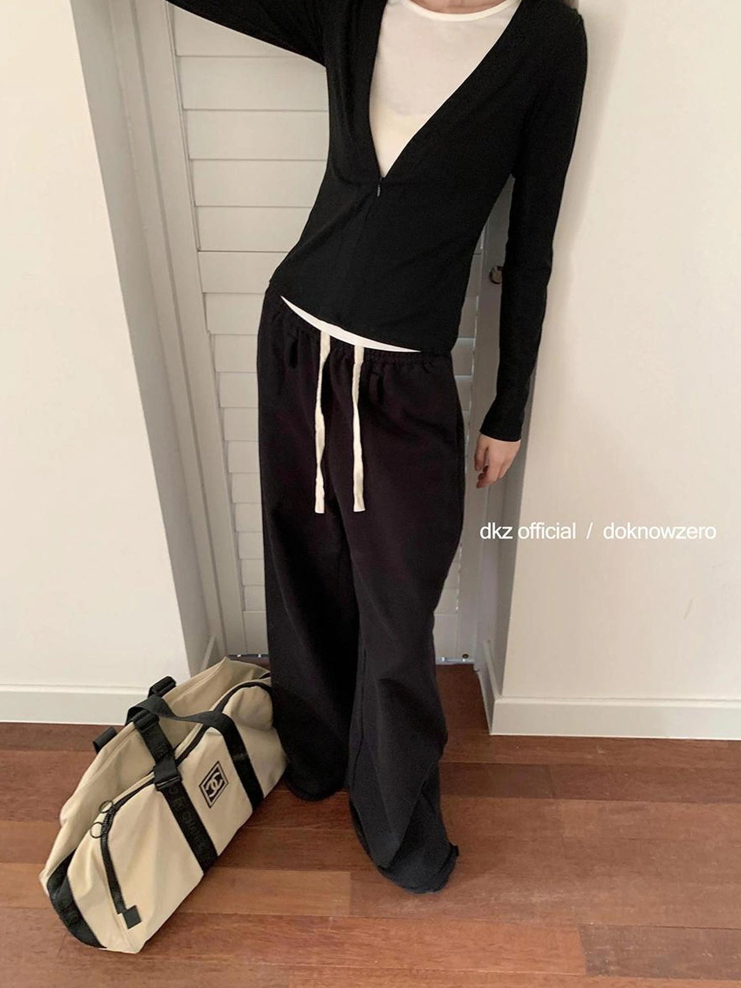 DKZ OFFICIAL Black Relaxed Wide Leg Pants with Raw Hem