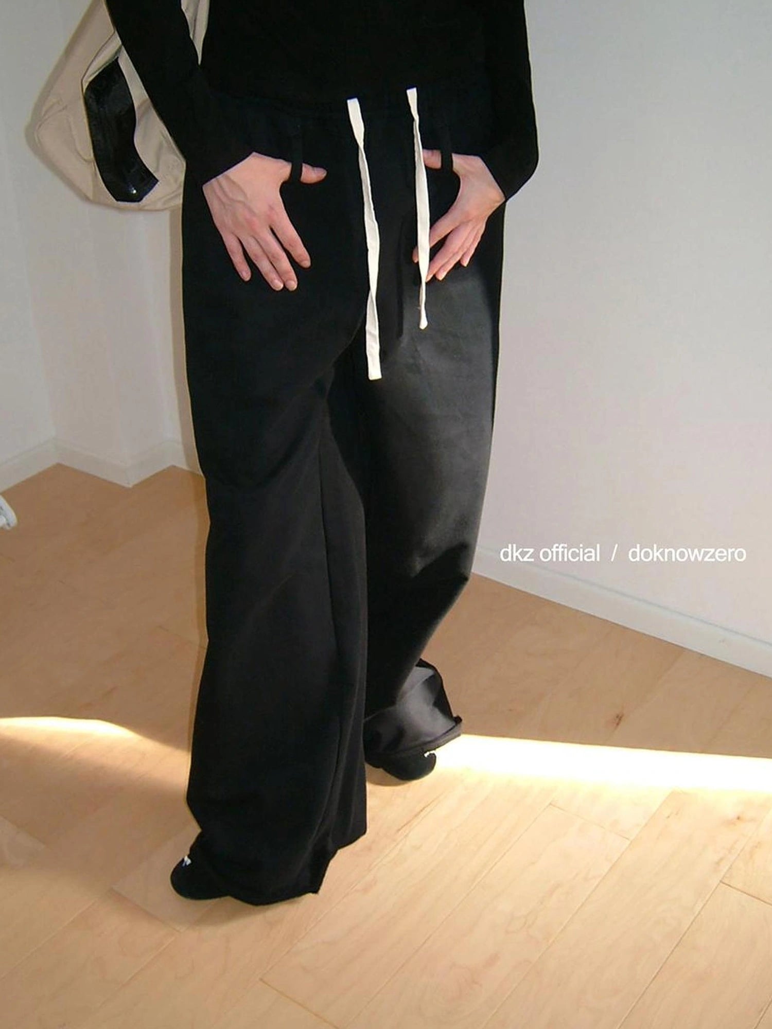 DKZ OFFICIAL Black Relaxed Wide Leg Pants with Raw Hem