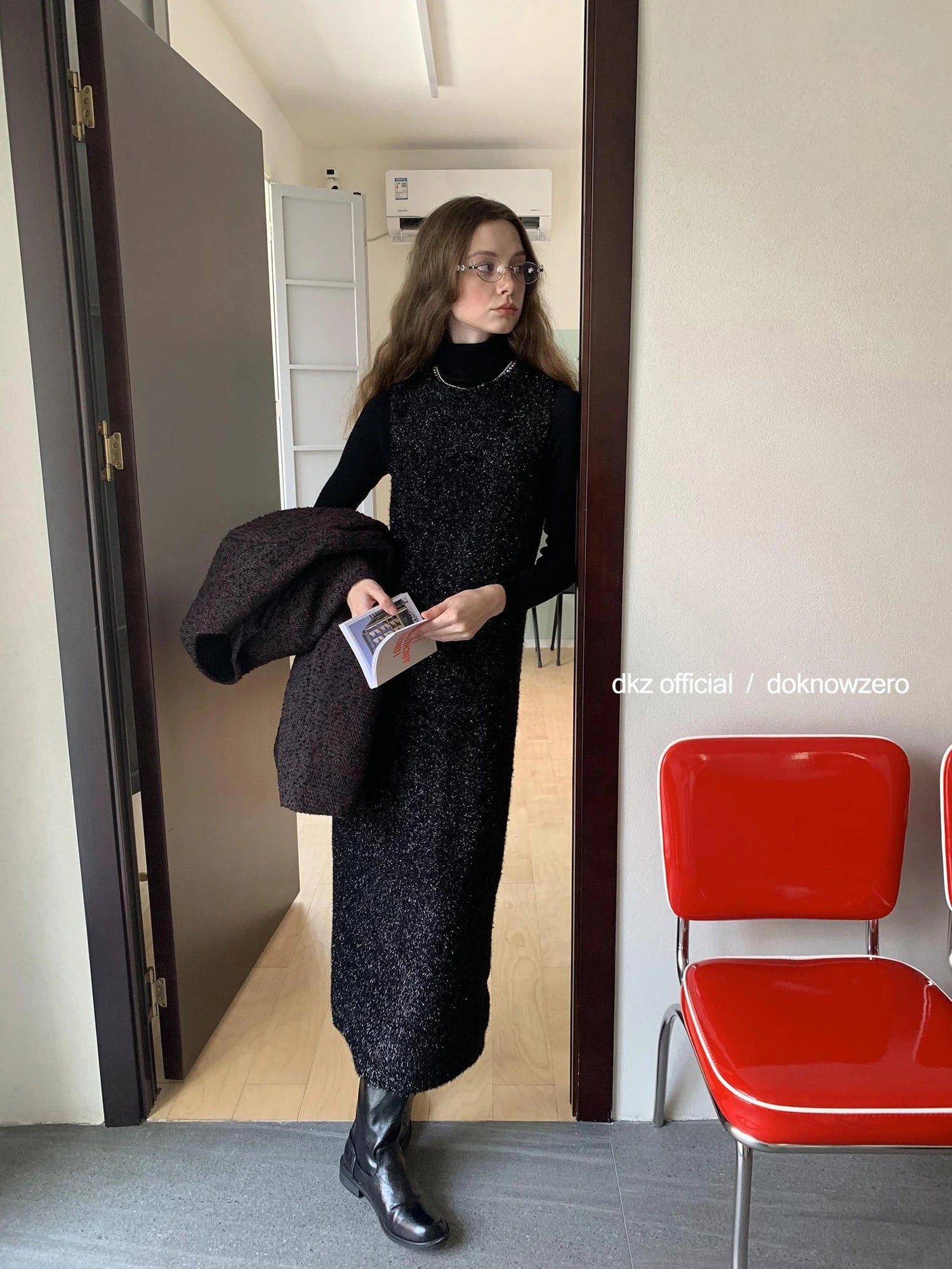 DKZ OFFICIAL Black Sequin Vest Dress With Knit Long Skirt