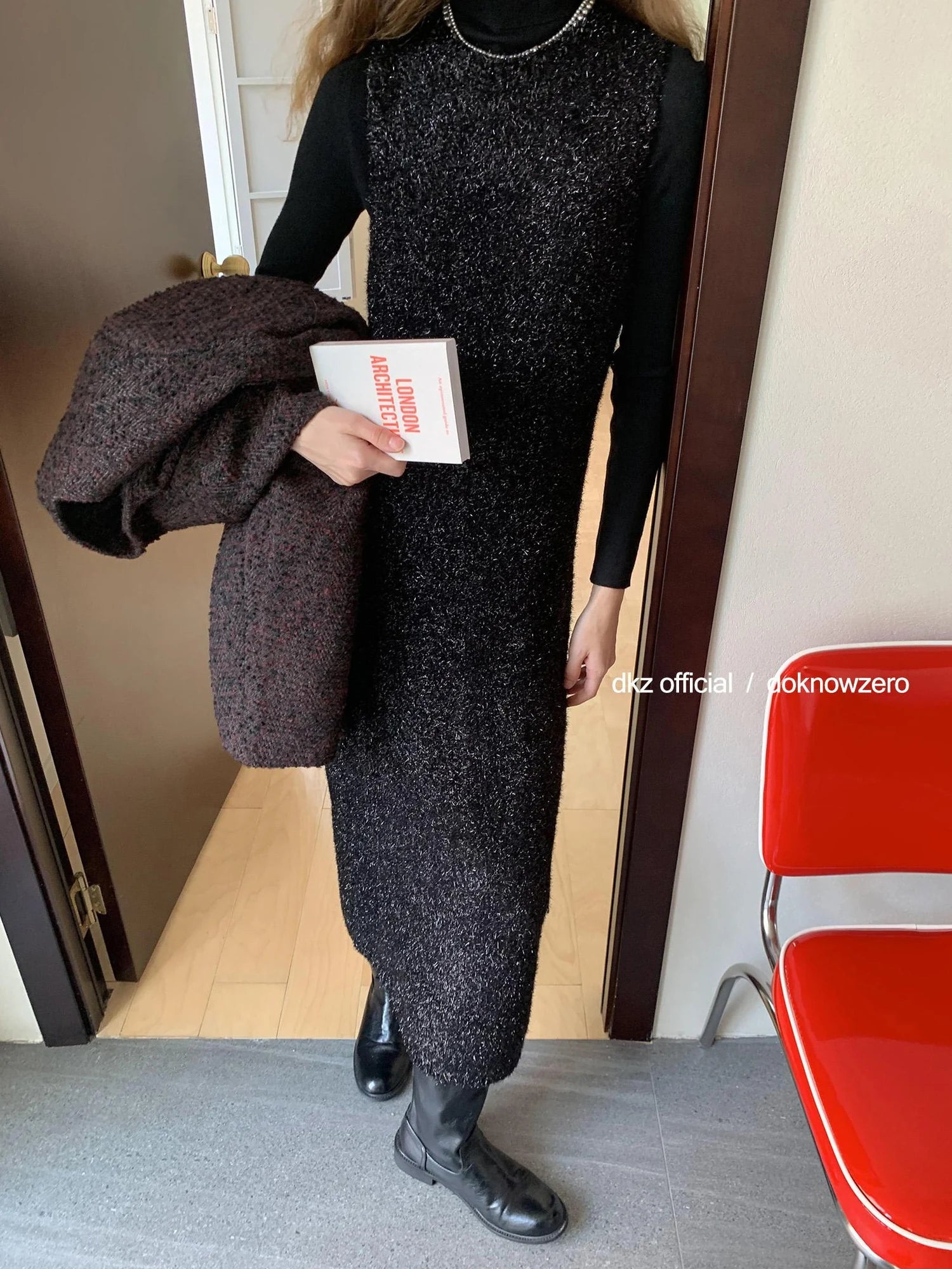 DKZ OFFICIAL Black Sequin Vest Dress With Knit Long Skirt