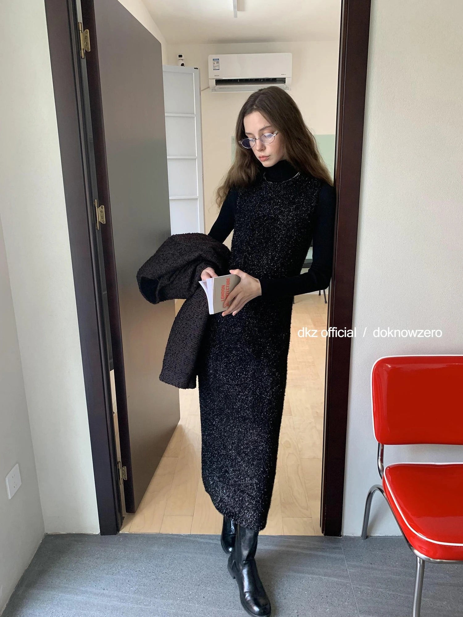 DKZ OFFICIAL Black Sequin Vest Dress With Knit Long Skirt