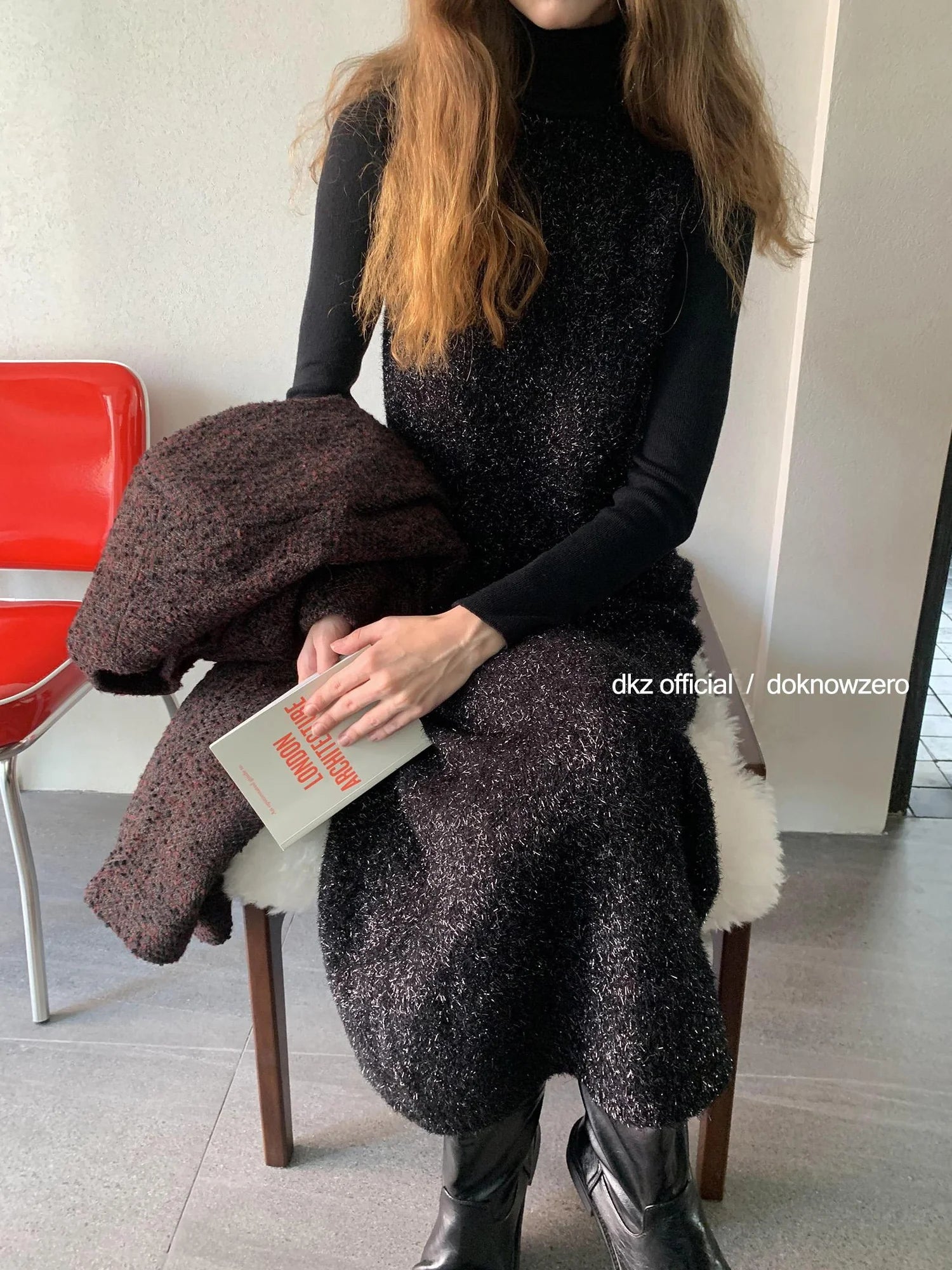 DKZ OFFICIAL Black Sequin Vest Dress With Knit Long Skirt
