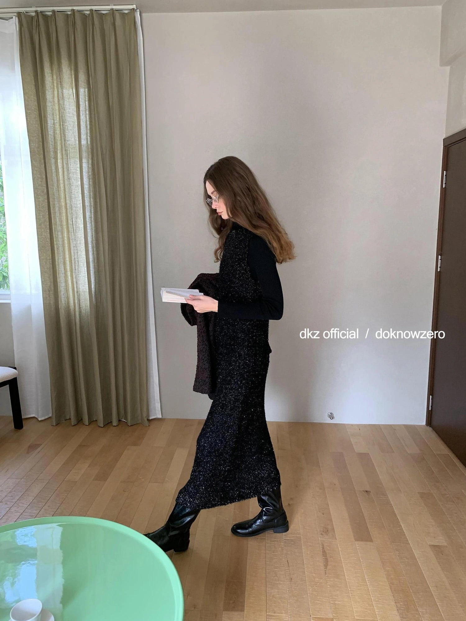 DKZ OFFICIAL Black Sequin Vest Dress With Knit Long Skirt