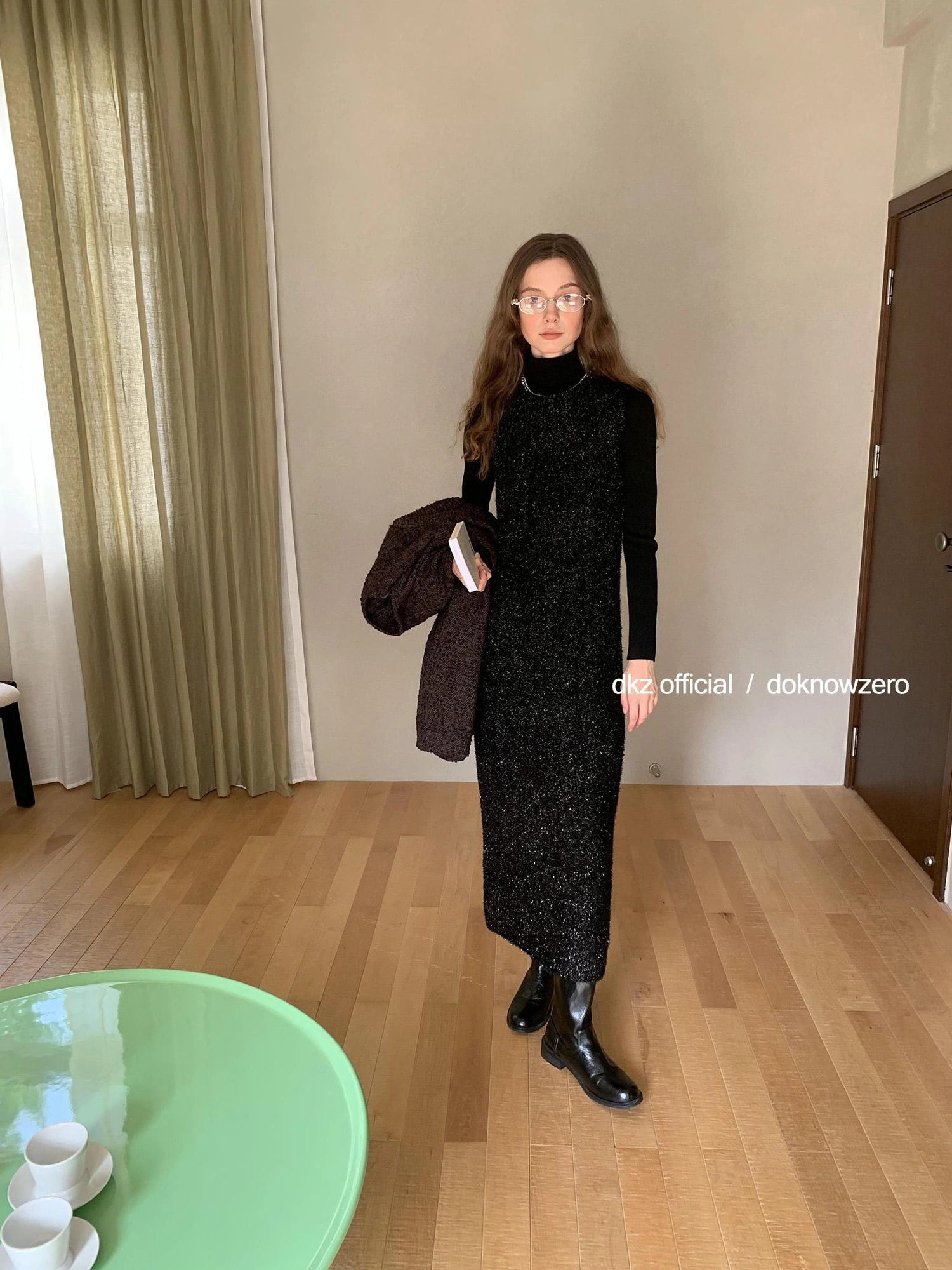 DKZ OFFICIAL Black Sequin Vest Dress With Knit Long Skirt