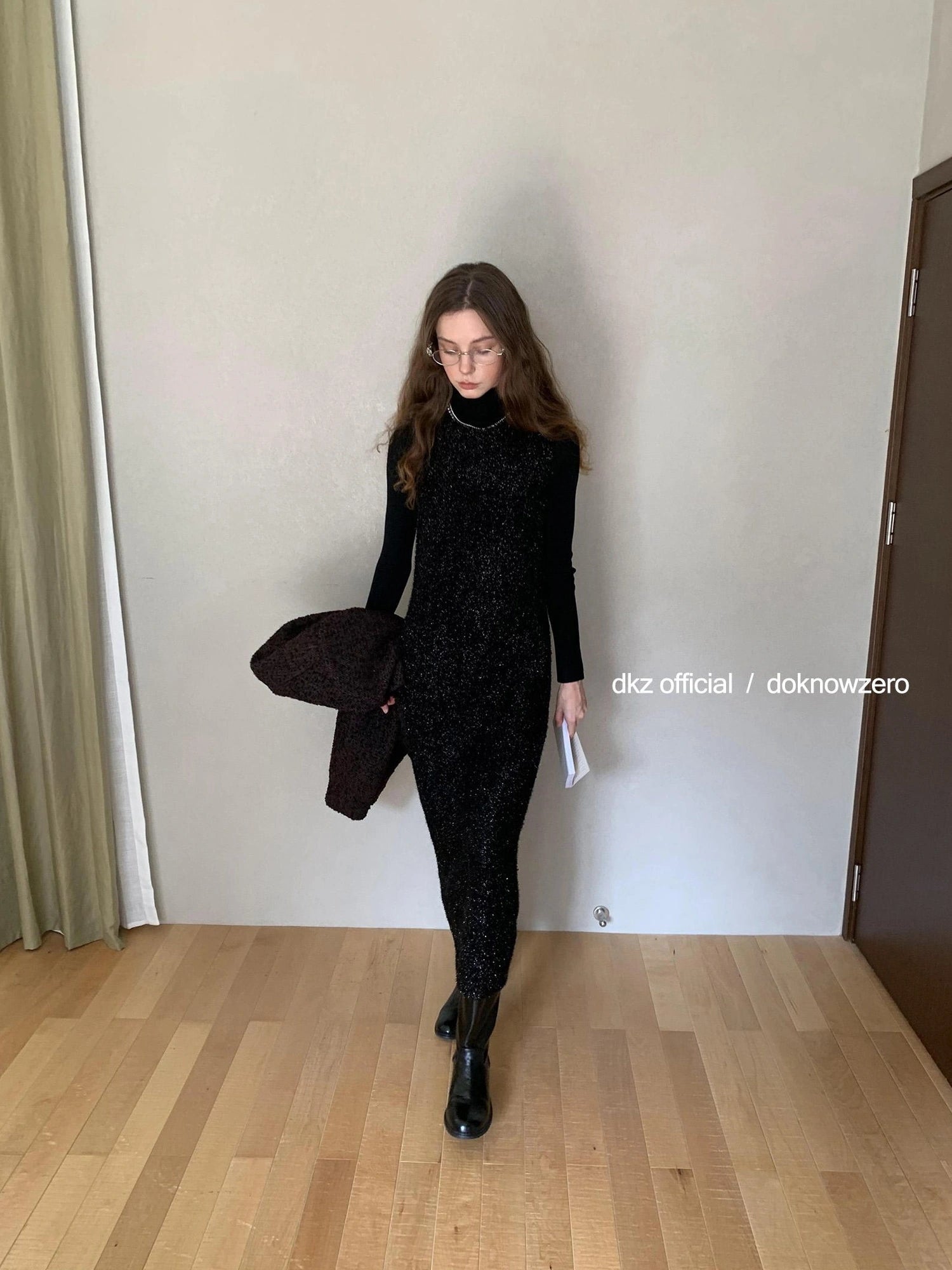 DKZ OFFICIAL Black Sequin Vest Dress With Knit Long Skirt