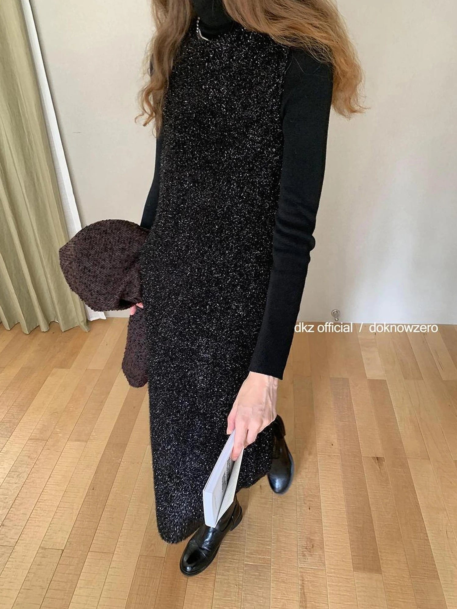DKZ OFFICIAL Black Sequin Vest Dress With Knit Long Skirt